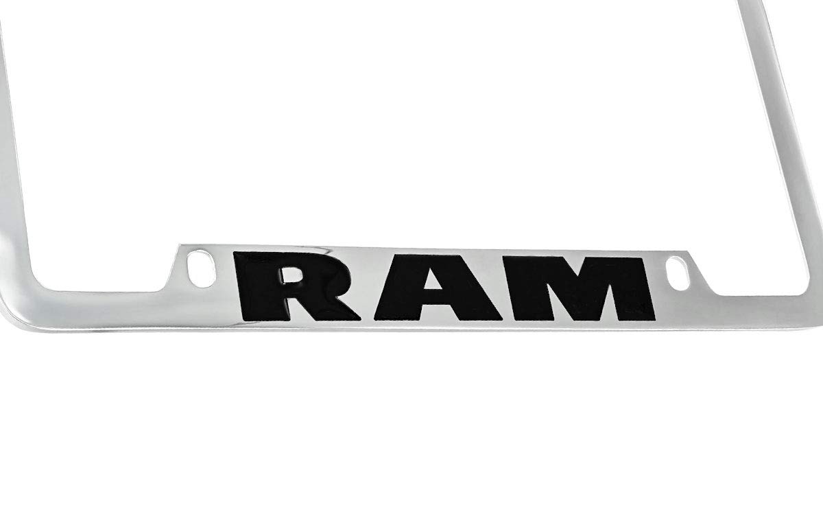 Dodge Ram Heavy Duty Metal Engraved License Plate Frame - Rustproof Car Truck License Plate Holder for Dodge Ram 1500 2500 3500 - Perfect for Off-Roading, Car Shows & Customization