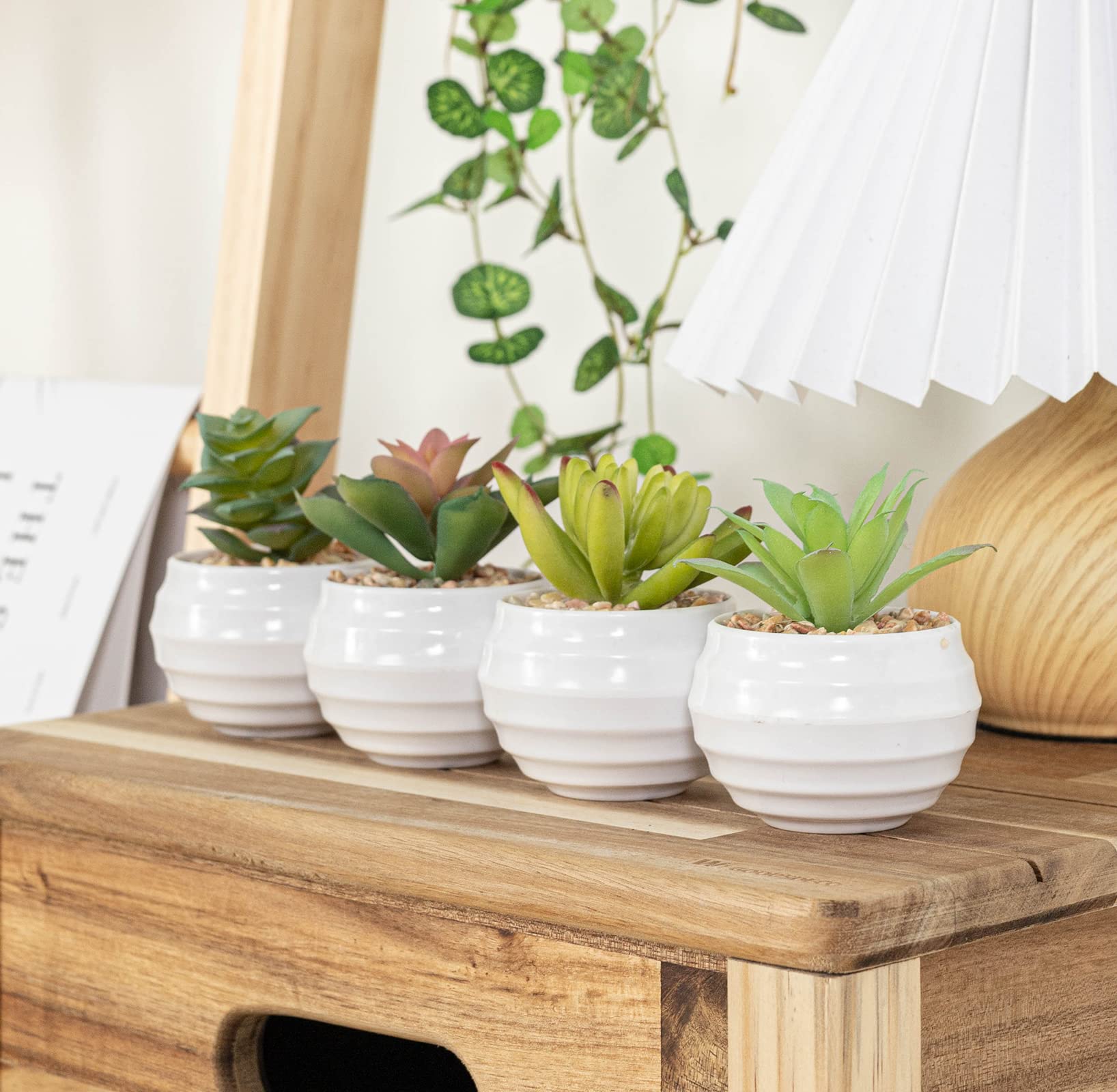 Premium Artificial Succulent Plants in Pots - Set of 4 Fake Cacti & Faux Succulents for Home, Office & Indoor Decor - Low Maintenance Desk Plants for Living Room, Bathroom & Workspace Decorations