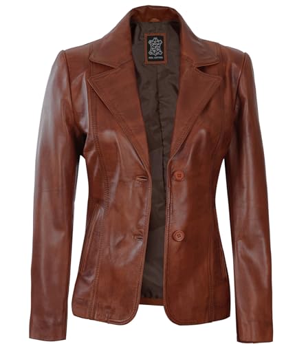 Surrey - Cognac Leather Blazer Jacket Women