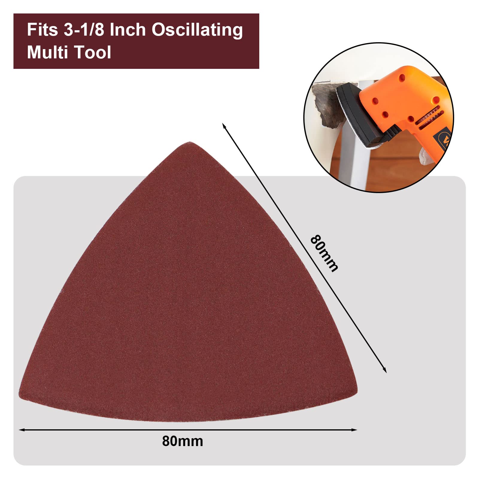 120 Pcs 400 Grit Triangle Sanding Pads for Oscillating Multi Tool - 3-1/8