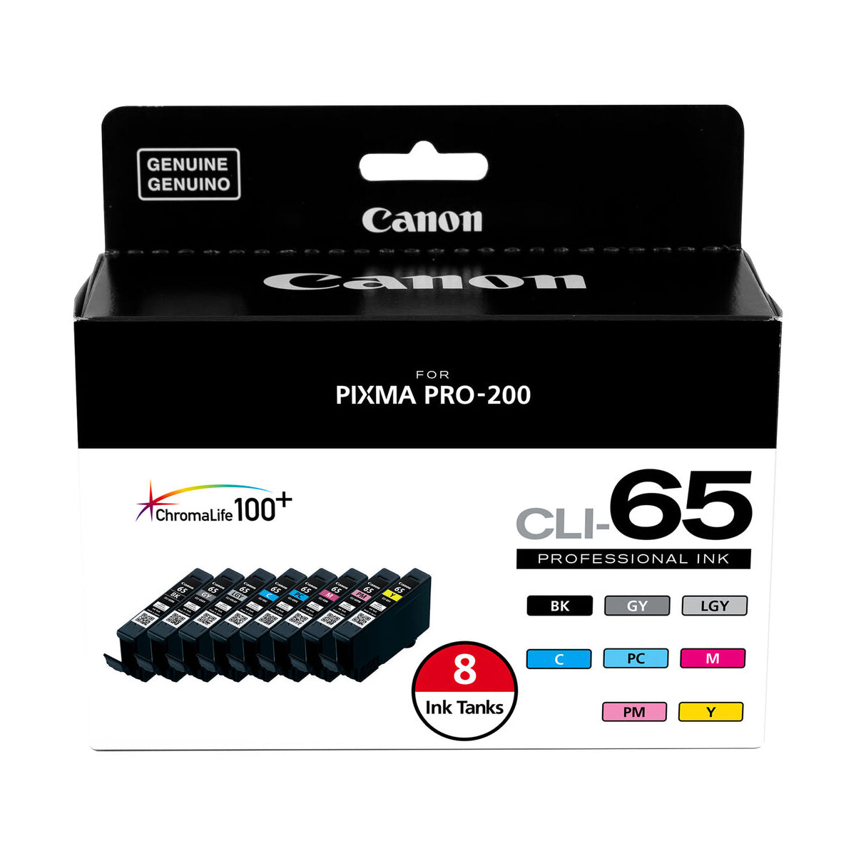Canon CLI-65 8-Color Ink Cartridge Pack - Compatible with Pixma PRO 200 & PRO 200S Printers - Ideal for Professional Photo Printing & Fine Art Reproduction