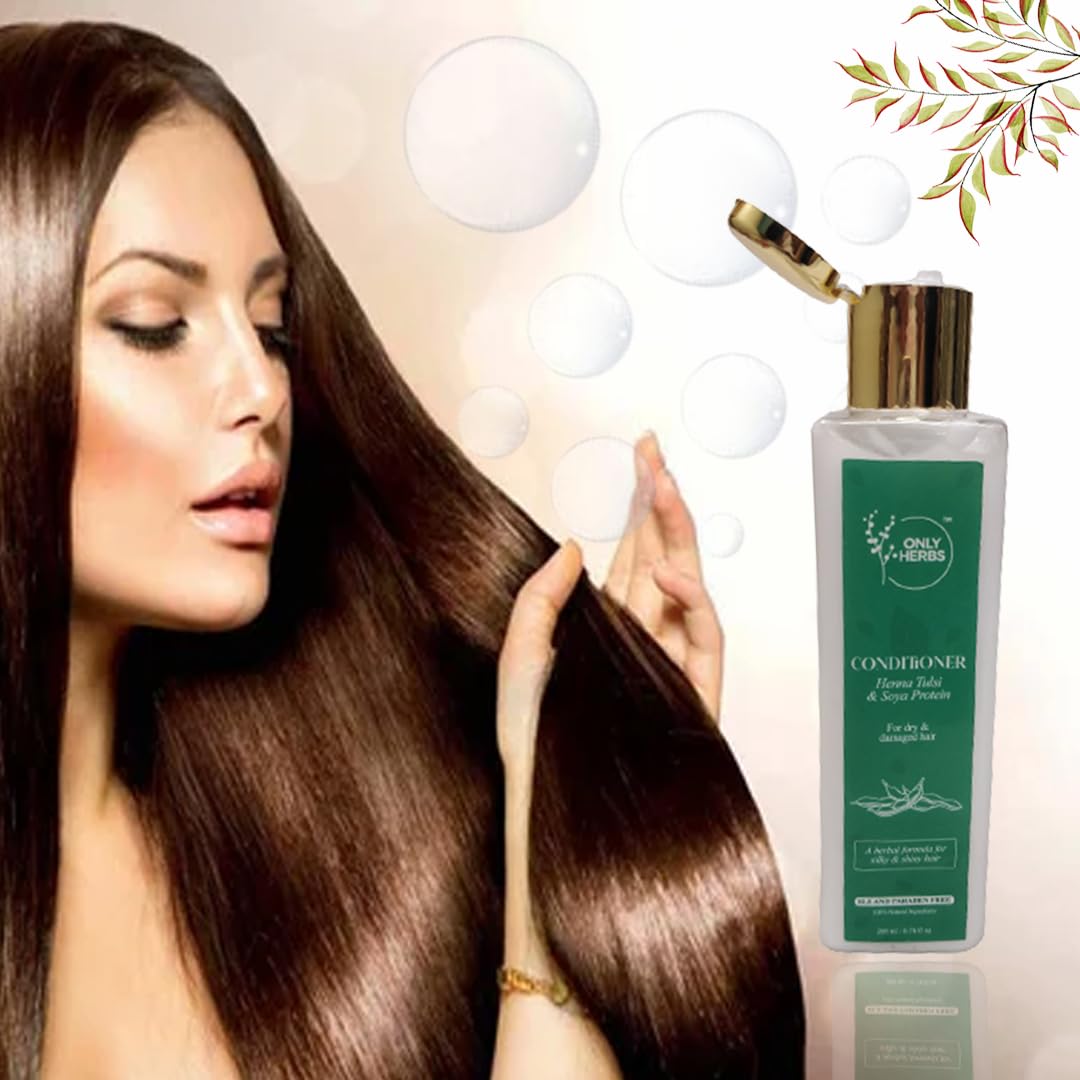 Onlyherbs Natural Henna Tulsi Hair Conditioner 200ml - Organic Deep Moisturizing Treatment for Dry Hair, Stimulates Hair Growth, Suitable for All Hair Types | Daily Hair Care, Salon-Quality Nourishment at Home
