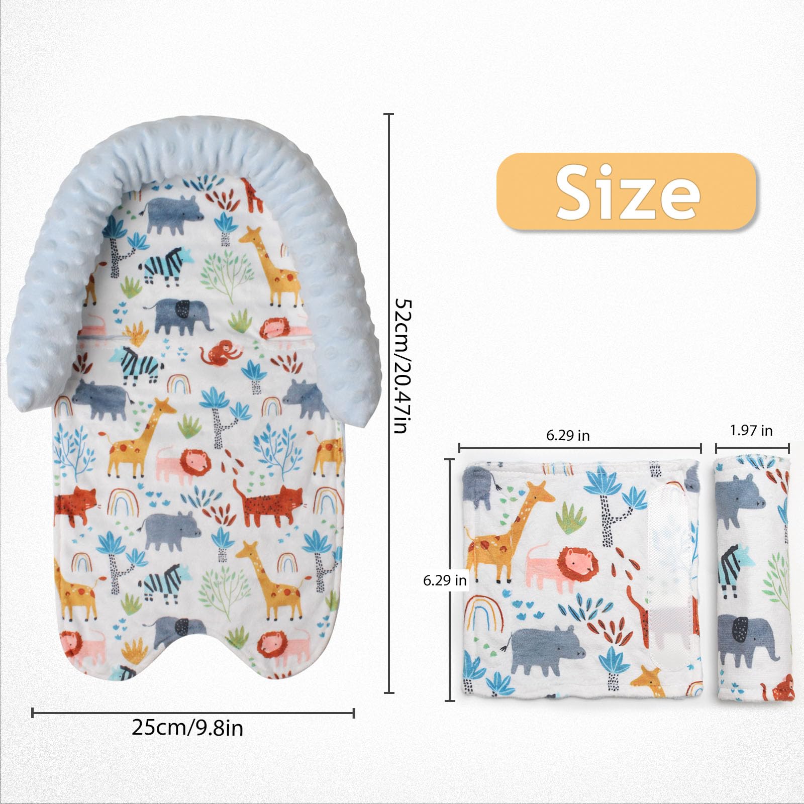 Soft Minky Dot Baby Car Seat Cushion - Infant Head Support & Strap Covers for Strollers, Swings, Bouncers