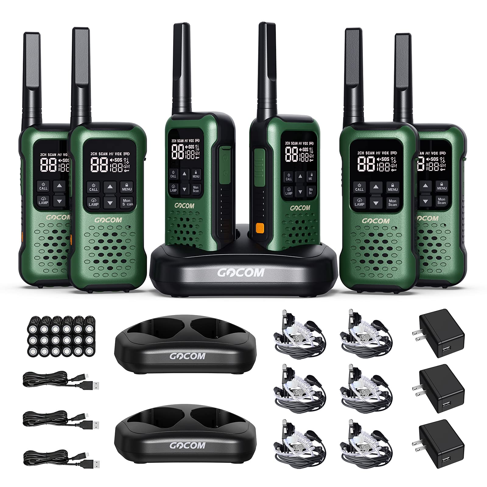 GOCOM G9 IP67 Waterproof Two Way Radios - 6 Pack Long Range Walkie Talkies with NOAA Weather Alert, SOS Emergency Lamp & Rechargeable Battery for Outdoor Adventures, Hiking, Camping, and Emergency Preparedness