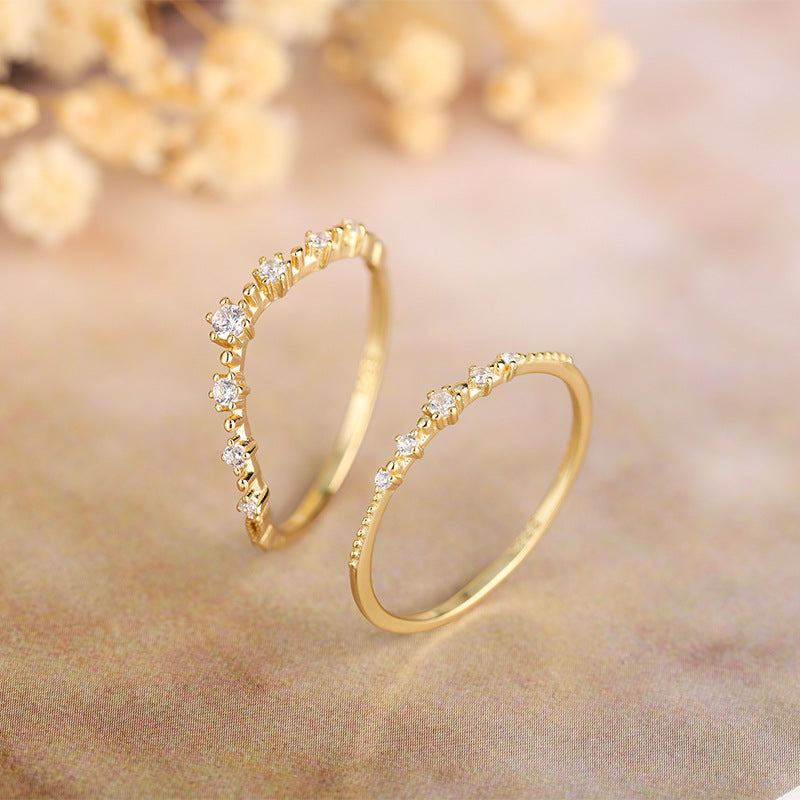 18K Gold Curved Eternity Stackable Wedding Band Ring for Women - Dainty Minimalist V-Shaped Ring for Stacking, Anniversary Gift, Bridal Jewelry | Perfect for Everyday Wear, Date Nights & Special Occasions