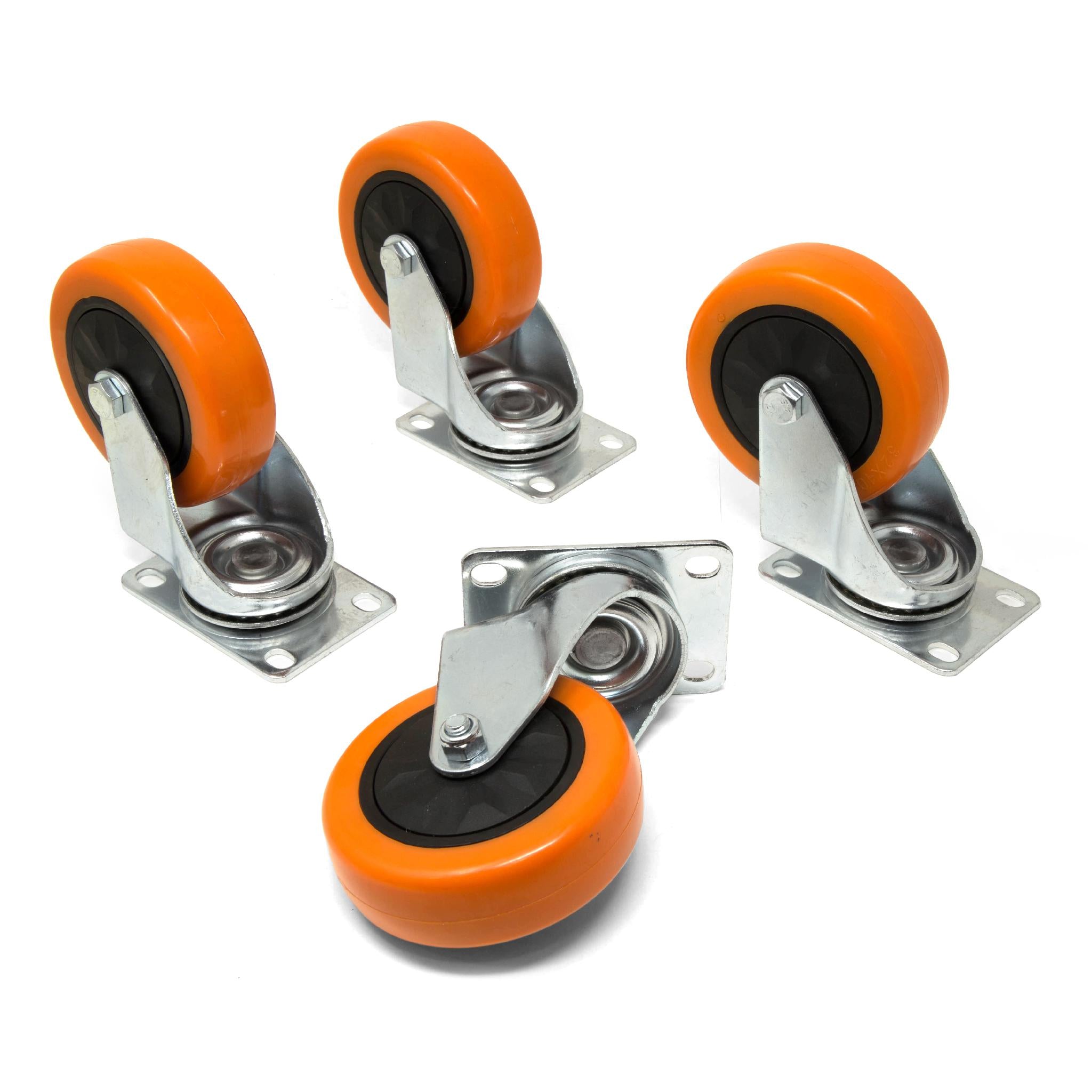 WEN CA3223W 3 Inch Heavy Duty Swivel Caster Wheels 220 lb Capacity - Single Bearing Polyurethane Plate Casters (4 Pack) - Ideal for Carts, Workbenches, and Industrial Equipment