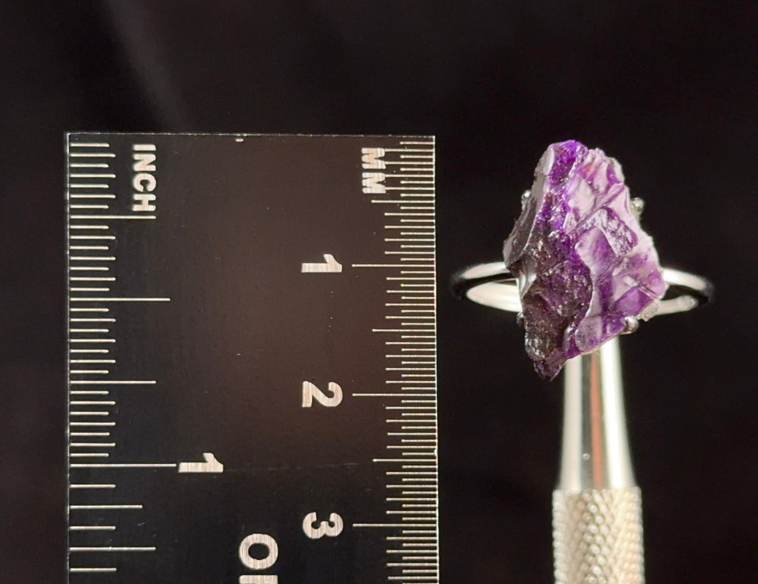 Raw AA SUGILITE Crystal Ring - Adjustable Sterling Silver Ring for Women, Boho Jewelry, Cocktail Party Ring - Perfect for Gift Giving, Meditation & Spiritual Healing