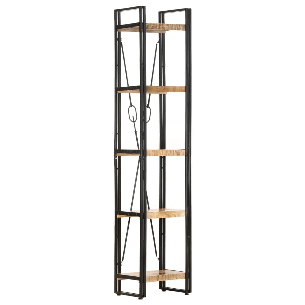 5-Tier Bookcase with Storage Shelves - Solid Mango Wood Bookshelf for Bedroom, Living Room & Office - 15.4