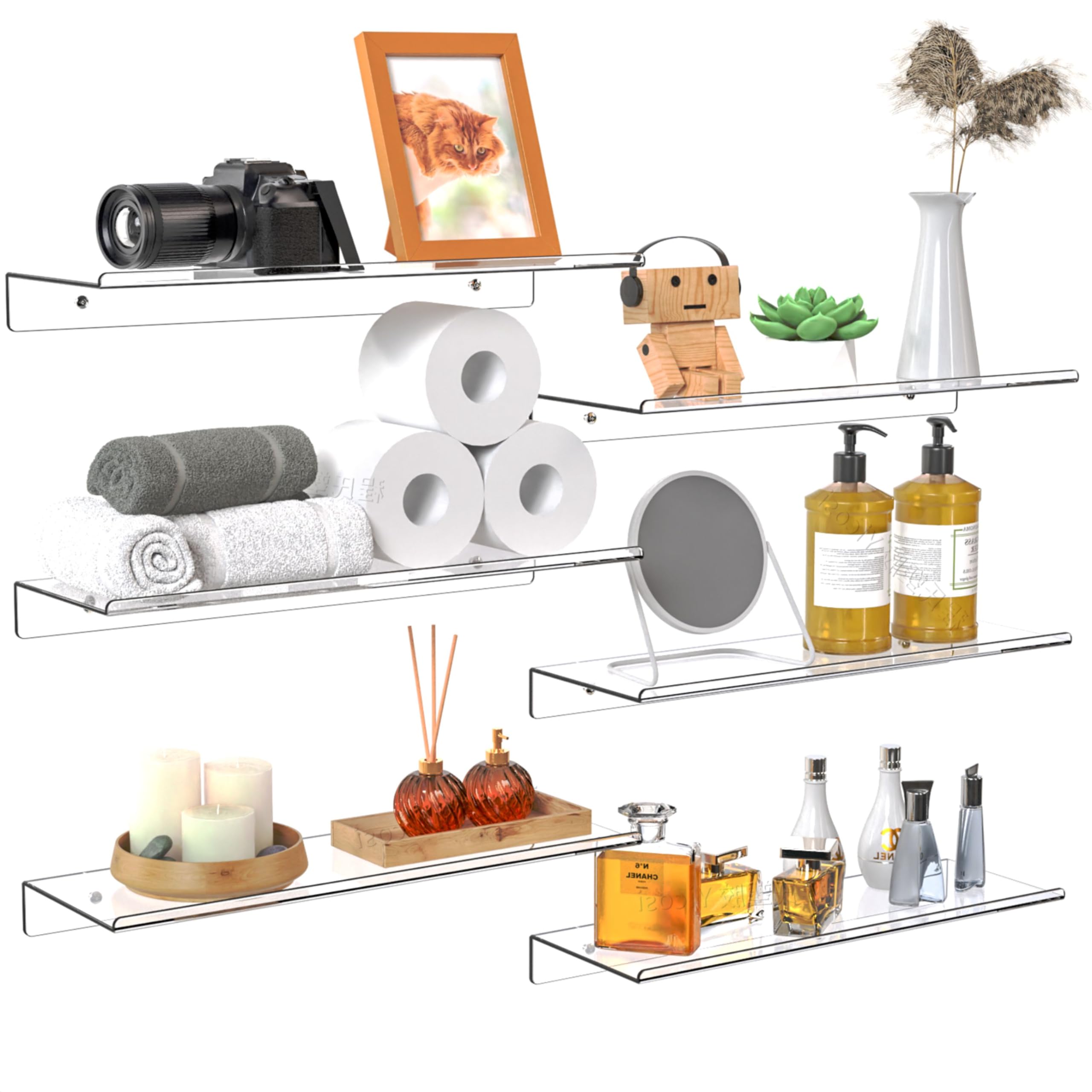 Clear Acrylic Floating Shelves Set of 2 - Modern Wall Display for Lego, Funko Pop Collectibles, Kids Books & Plants | Perfect for Bedroom Decor & Living Room Wall Organization | Durable & Stylish Home Storage Solution