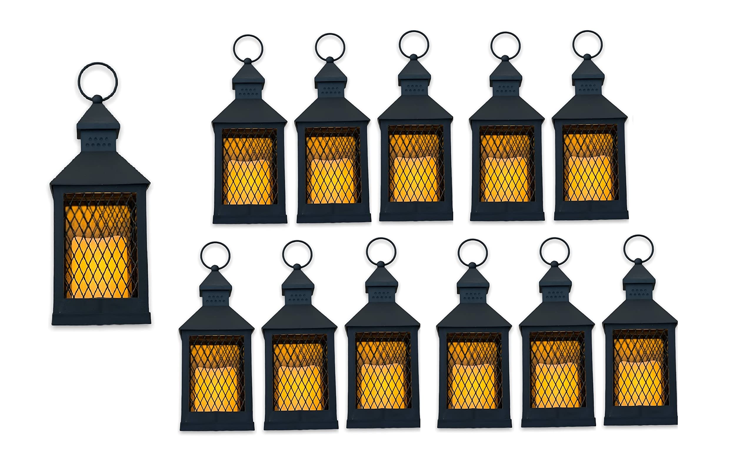 12-Piece Farmhouse Lantern Set with Flameless LED Candles - 10