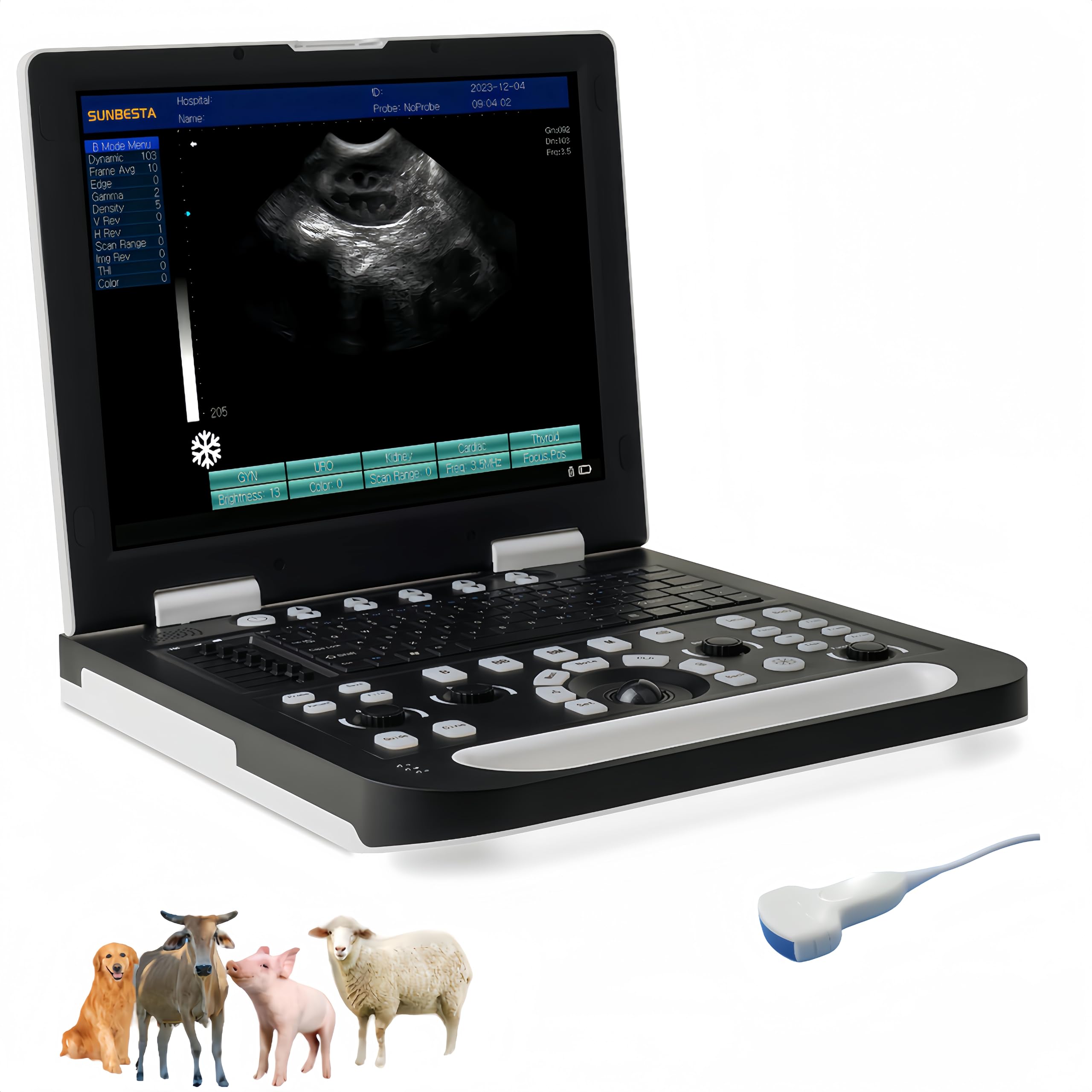N50 Portable Veterinary Ultrasound Machine for Dogs, Cats, Sheep & Goats - 15-Inch LCD Screen with Convex Probe for Pregnancy Detection | Home & Farm Animal Pregnancy Check, Breeding Management, Veterinary Clinic Use