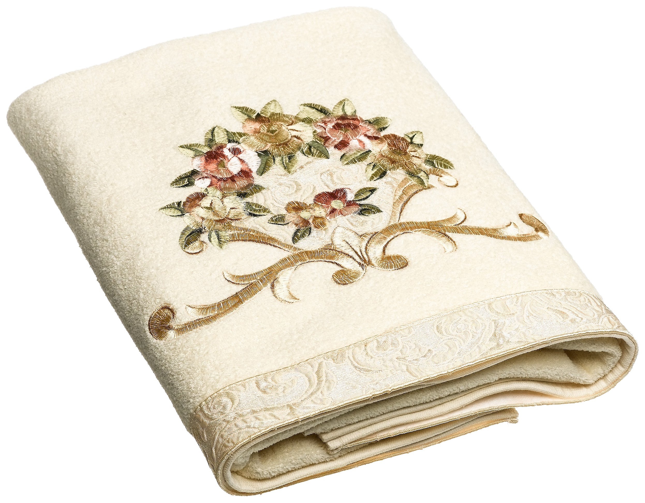 Avanti Linens Rosefan Bath Towel Set - Soft & Absorbent Ivory Towels for Spa, Bathroom & Pool | Luxury Hotel Quality