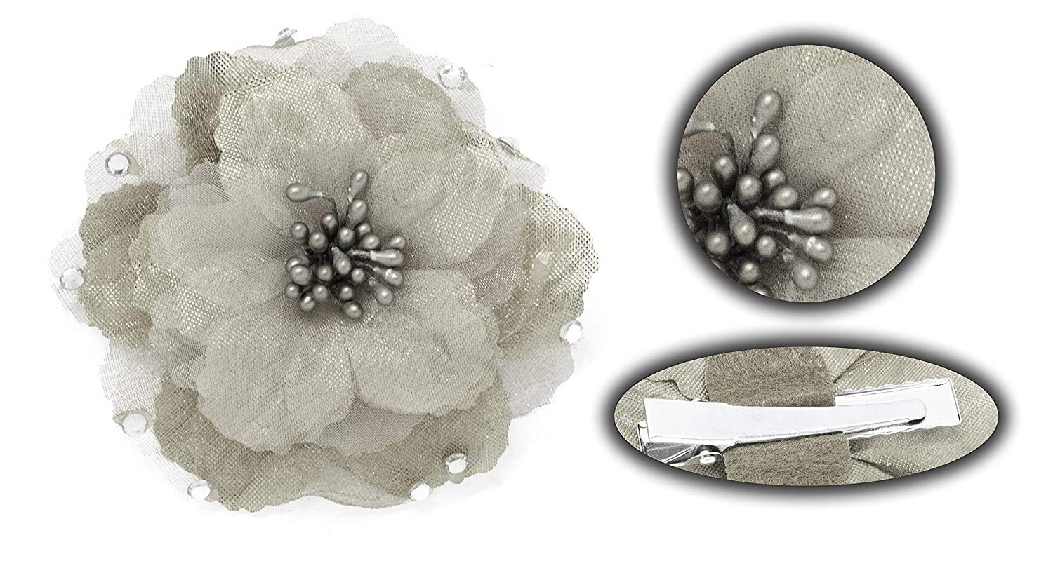 SIYAA Rose Flower Beads Hair Clips for Women & Girls - 2 Pack Cream Color Hair Accessories for Wedding, Party, and Everyday Wear