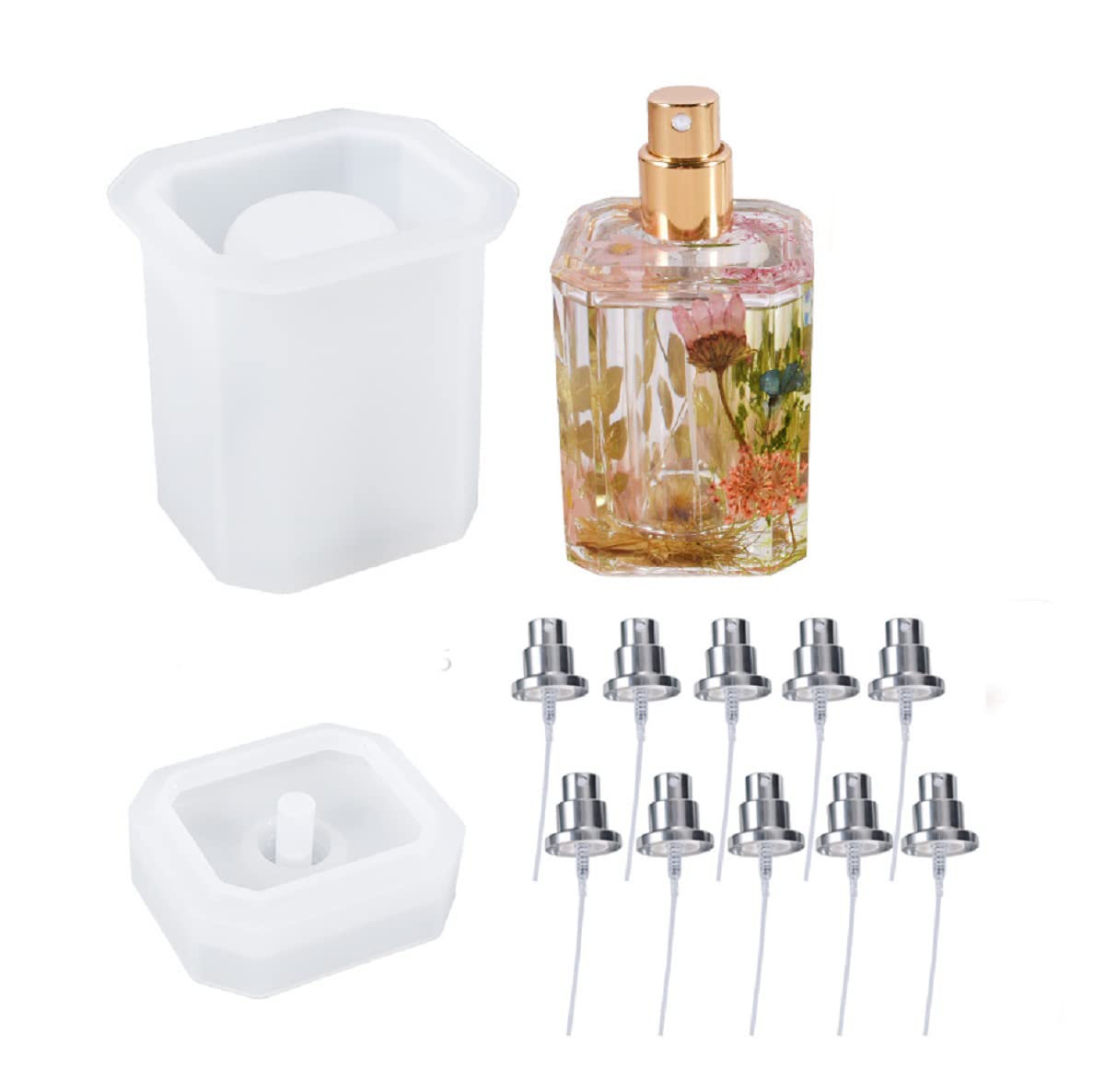Premium Yalulu Silicone Resin Molds for Spray Bottles & Perfume Containers - Epoxy Casting Molds for DIY Toiletries, Storage Dispensers & Cosmetic Bottles (Silver) - Perfect for Crafting, Home Decor & Gift Making