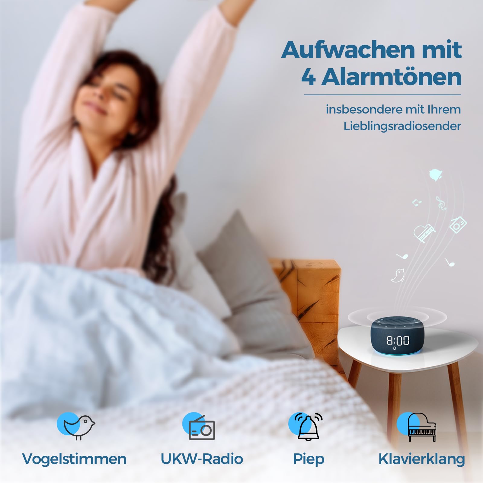 BUFFBEE Alarm Clock Radio with High-Quality Sound, 7-Color Night Light, Full Display & Dimmer for Bedroom Nightstand - Perfect for Home, Office, and Travel (Navy Blue)