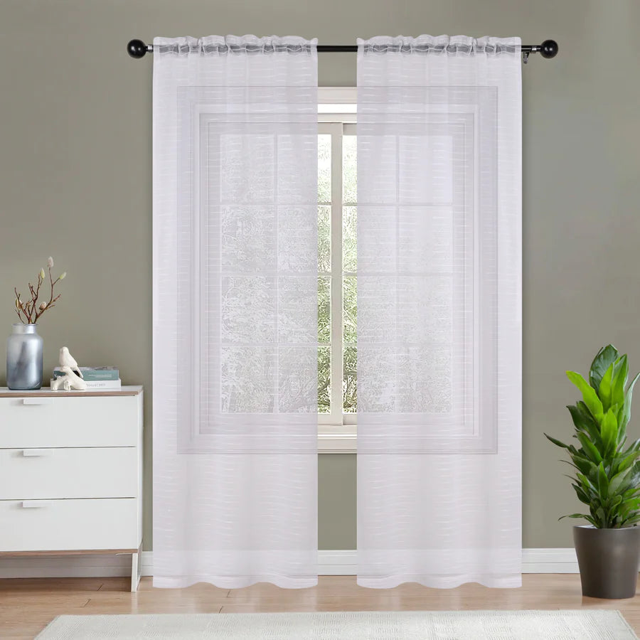 Jackson Striped Sheer Window Curtain Panels - Set of 2 Panels, Light Filtering Sheer Curtains for Living Room, Bedroom, Kitchen - 84 Inches Long, Soft & Airy Textured Fabric