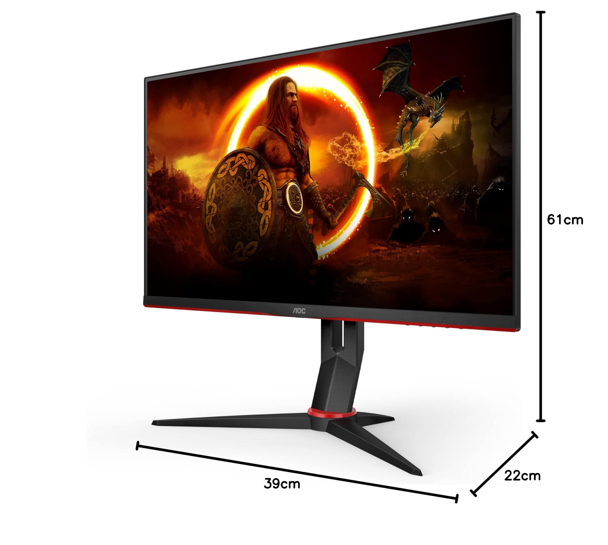 AOC 27G2SP 27 Inch FHD Gaming Monitor - 165Hz Refresh Rate, 1ms Response Time, AMD FreeSync Premium, 1920x1080 Resolution (VGA/HDMI/DisplayPort) Black/Red - Perfect for Esports, Competitive Gaming & Home Office Setup