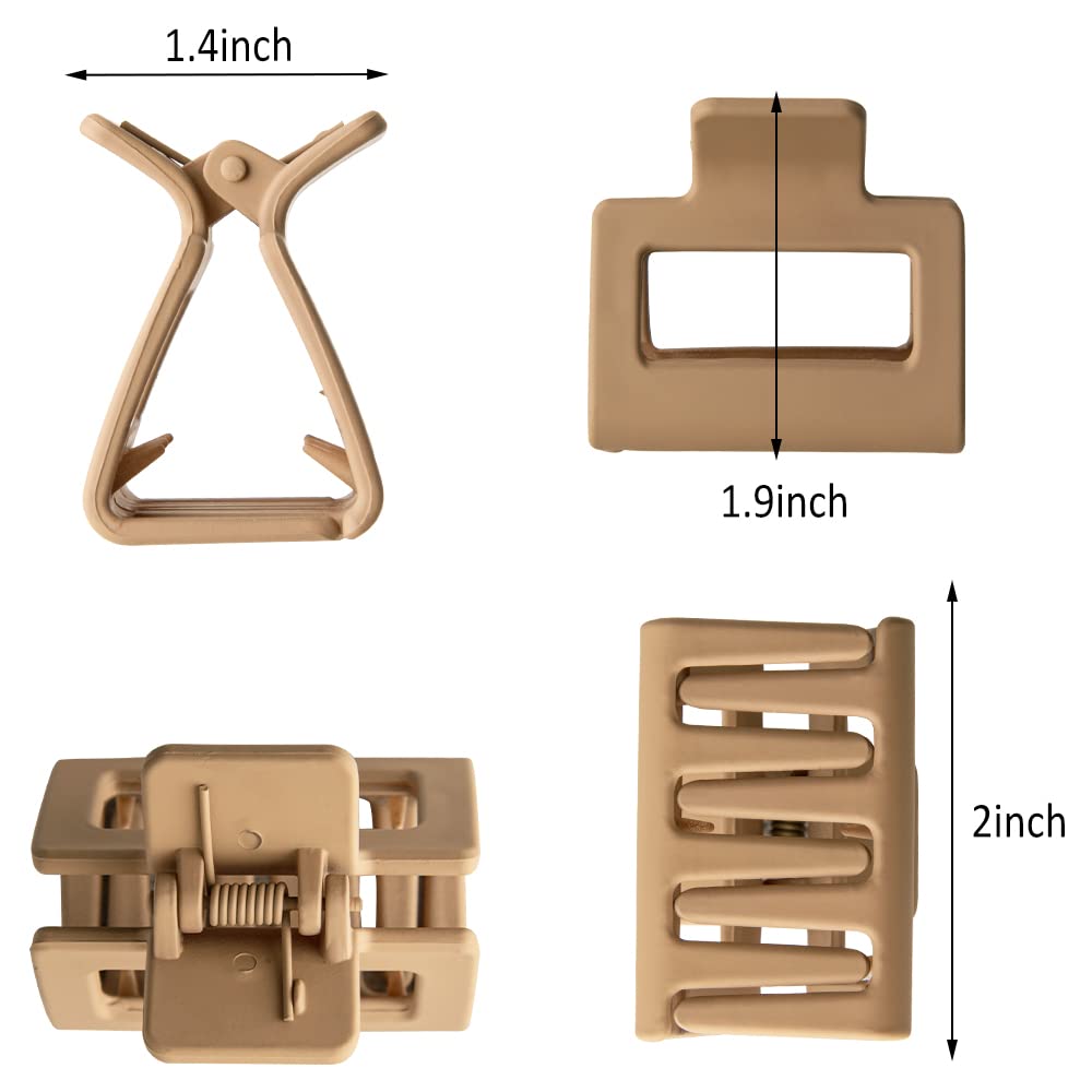 Bolonar 4Pcs Small Hair Clips for Thin & Thick Hair - 2 Inch Square Matte Neutral Color Claw Clips for Women | Perfect for Office, School, and Everyday Styling