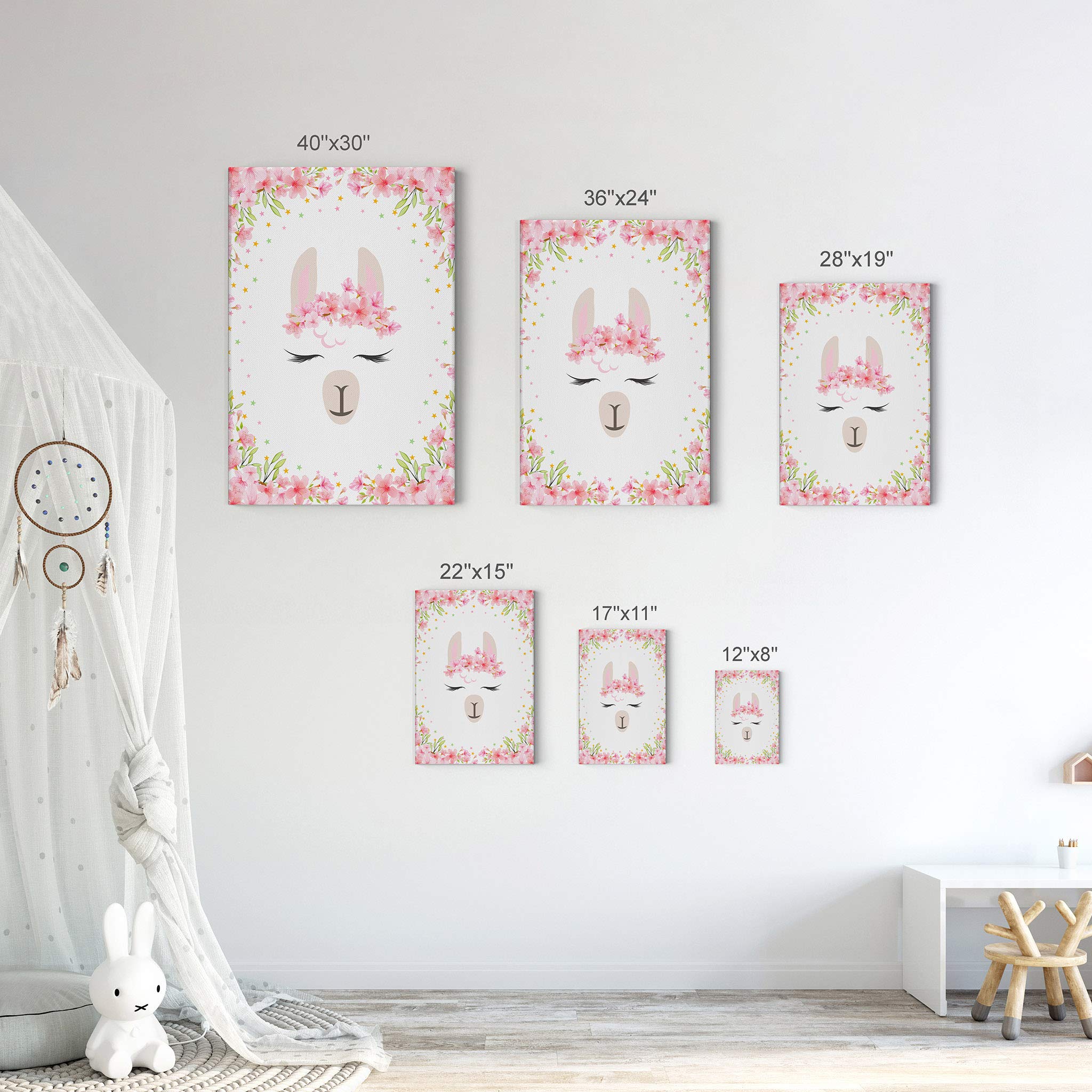Cute Llama and Unicorn Wall Art - 2 Panel Canvas Print Set (40x30 inches) Floral Nursery Decor, Kids Room Decor, Baby Room Wall Art - Made in USA | Perfect for Nursery, Bedroom, Playroom & Gift Giving