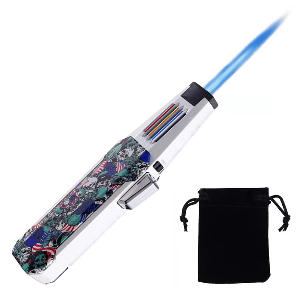 Butane Torch Lighter - Windproof Refillable Adjustable Jet Flame Lighter for Kitchen, Candle Lighting, Camping, BBQ & Grill (Gas Not Included) - Perfect for Cooking, Soldering, DIY Projects & Outdoor Adventures (Skull Design)