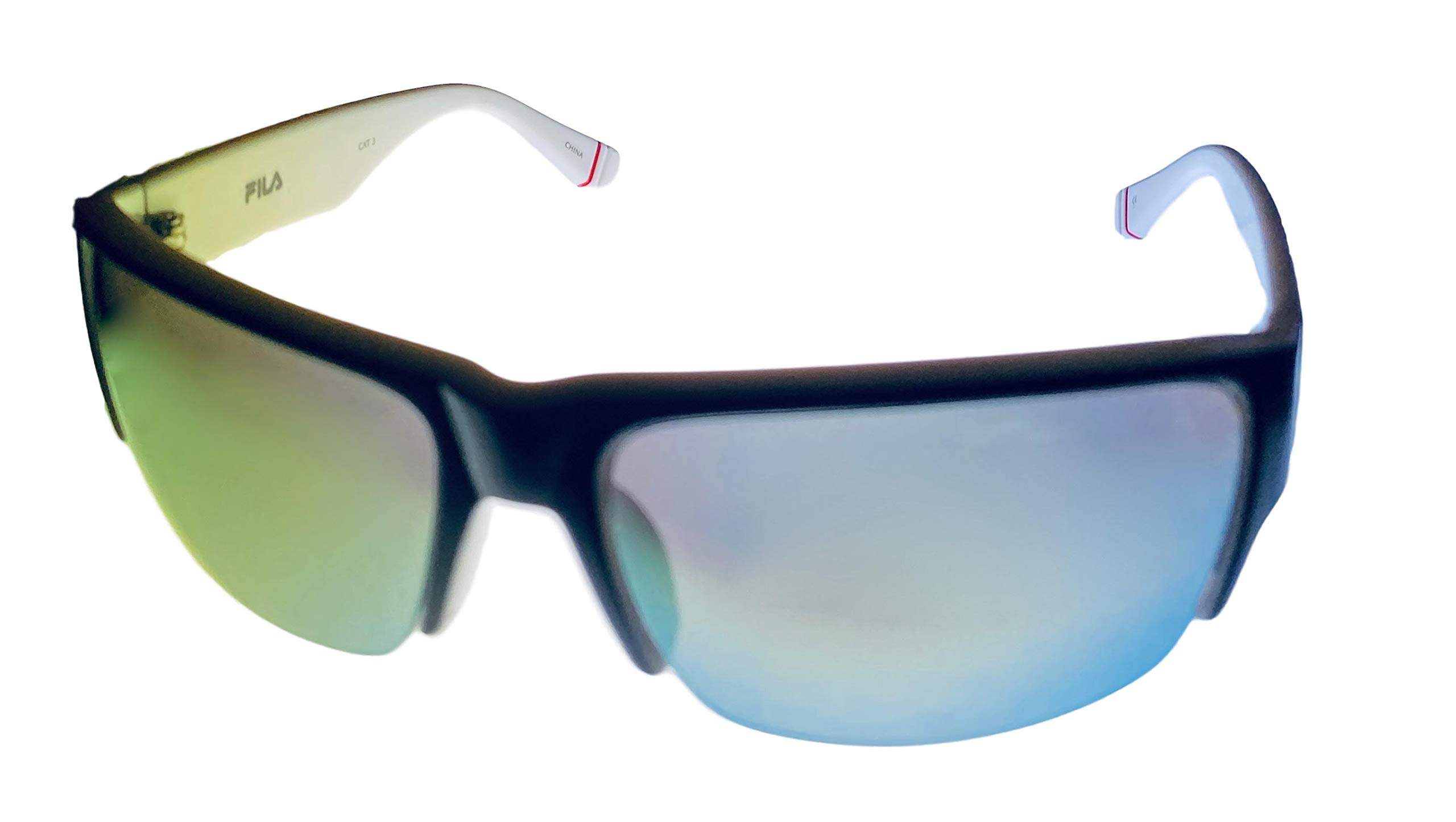 Fila Men's Black & White Plastic Rectangle Rimless Wrap Sunglasses with Flash Lens SF9340 Z42A - Sporty Style for Running, Driving & Outdoor Activities