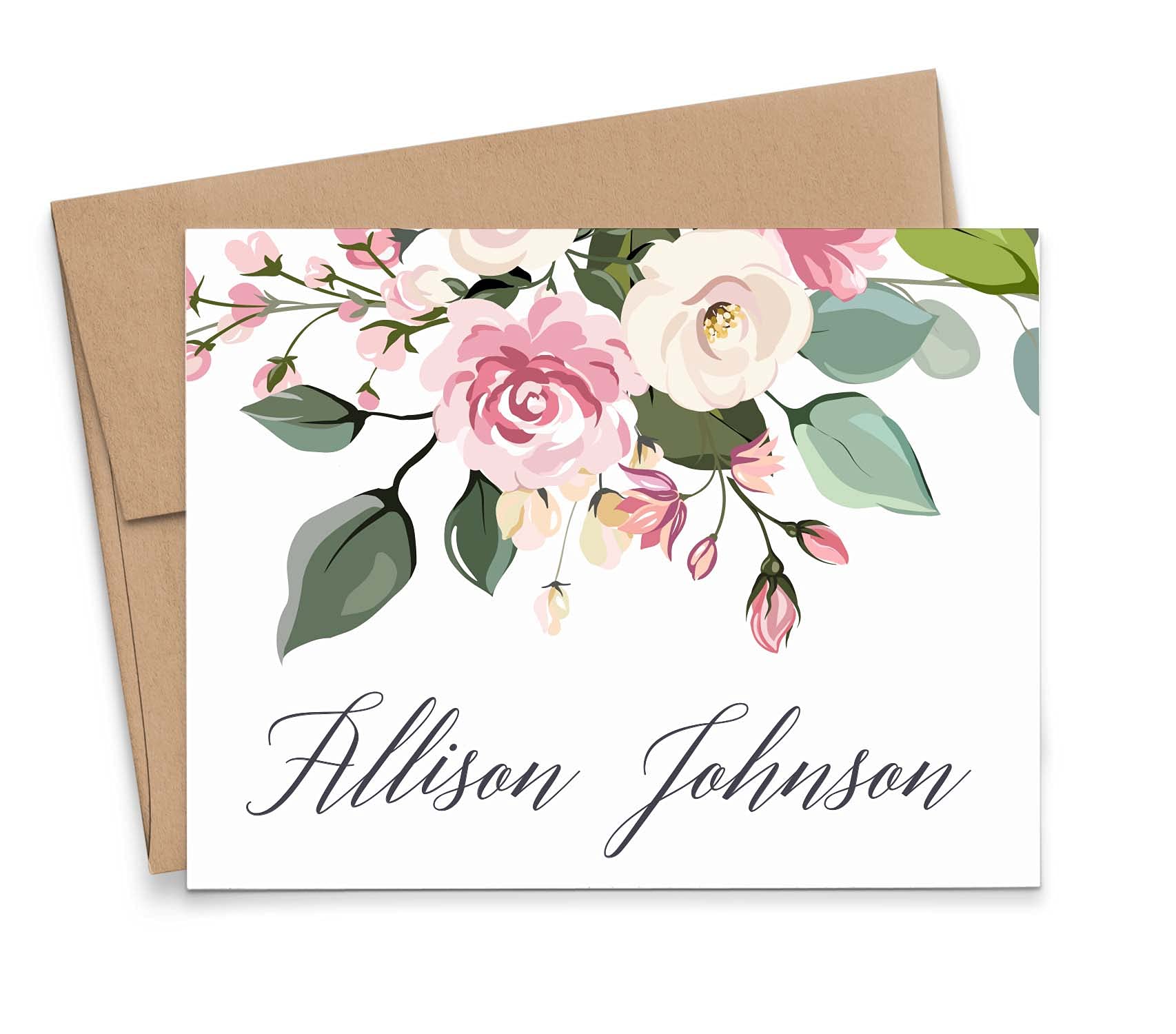 Rustic Personalized Floral Stationery Set with Envelopes - Custom Folded Note Cards for Women, Choose Colors & Quantity - Perfect for Thank You Cards, Wedding Invitations & Handwritten Letters