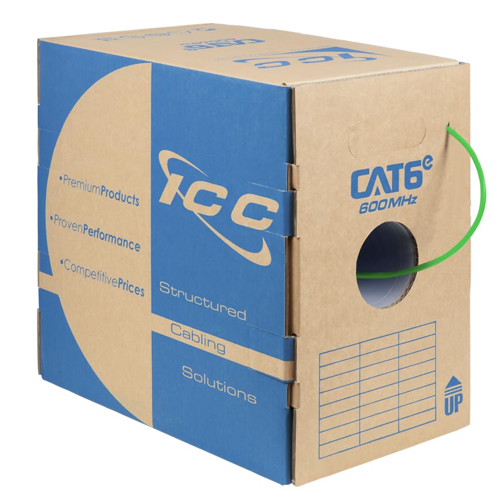 ICC Cat6e CMR Riser 1000ft Bulk Ethernet Cable - 23AWG UTP Solid Pure Copper, Unshielded, PoE++ 600MHz, UL Certified & RoHS Compliant | Ideal for Office Networking, Data Centers, and High-Speed Internet Installations