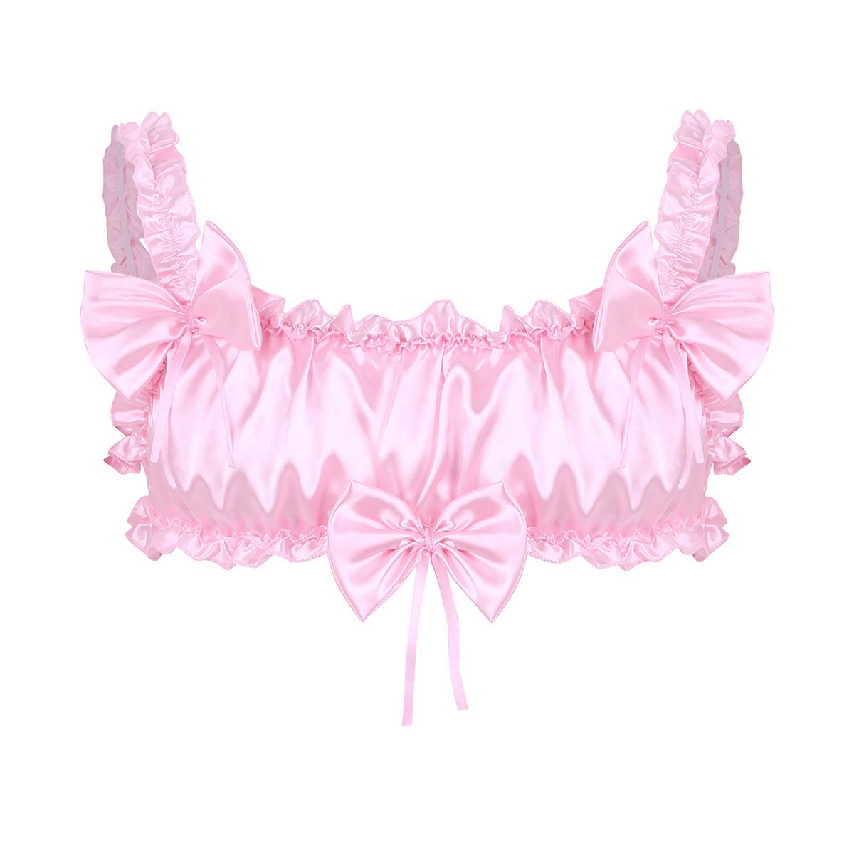 ACSUSS Sissy Men's Frilly Satin Training Bra - Wire-Free Bralette for Crossdressers & Cosplay - Comfortable Crop Top for Crossdressing, Drag Shows & Roleplay