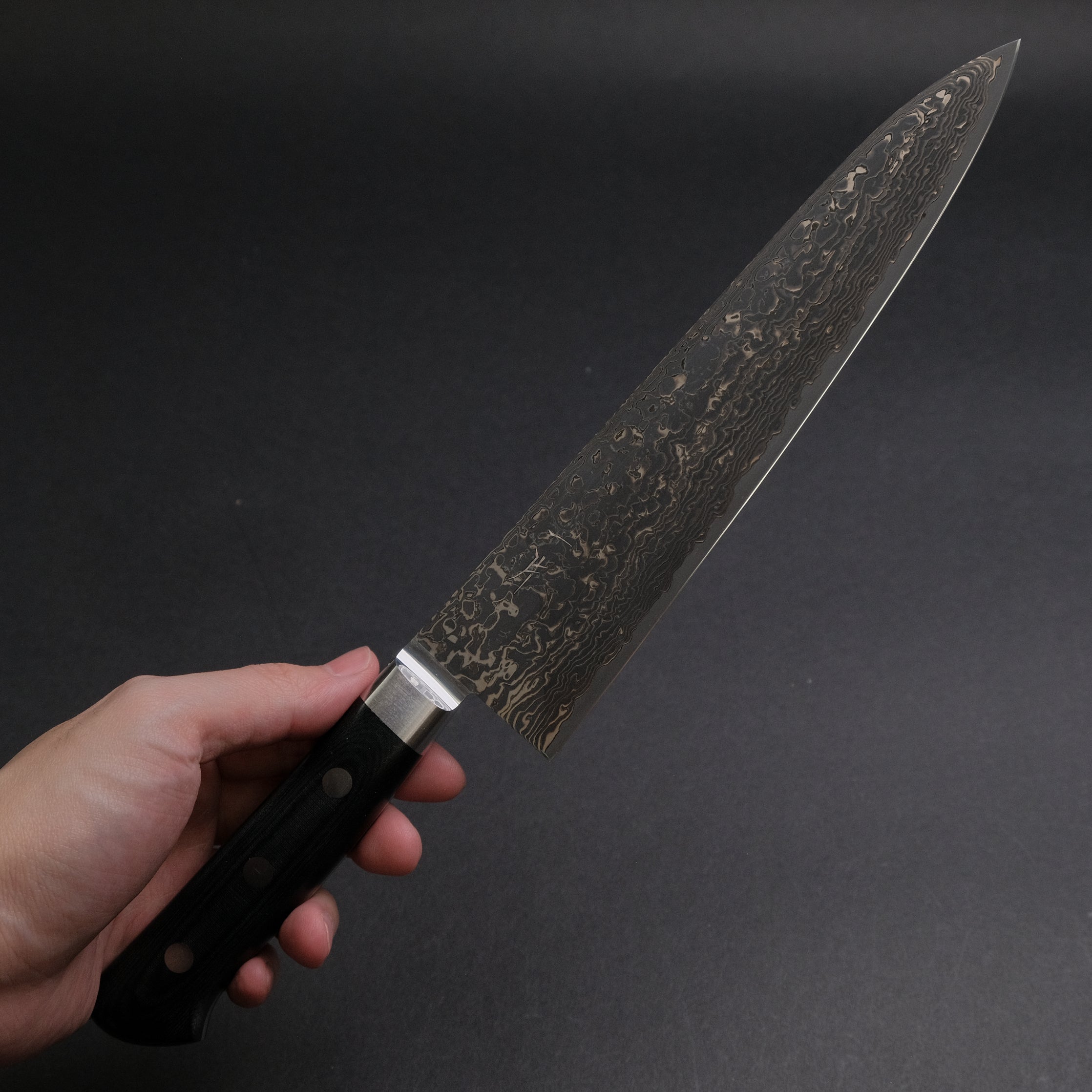 Premium Hitohira FJ SG2 Nickel Damascus Black Gyuto 210mm Japanese Chef Knife with Linen Micarta Handle - Perfect for Sushi, Meat Slicing & Professional Kitchen Use