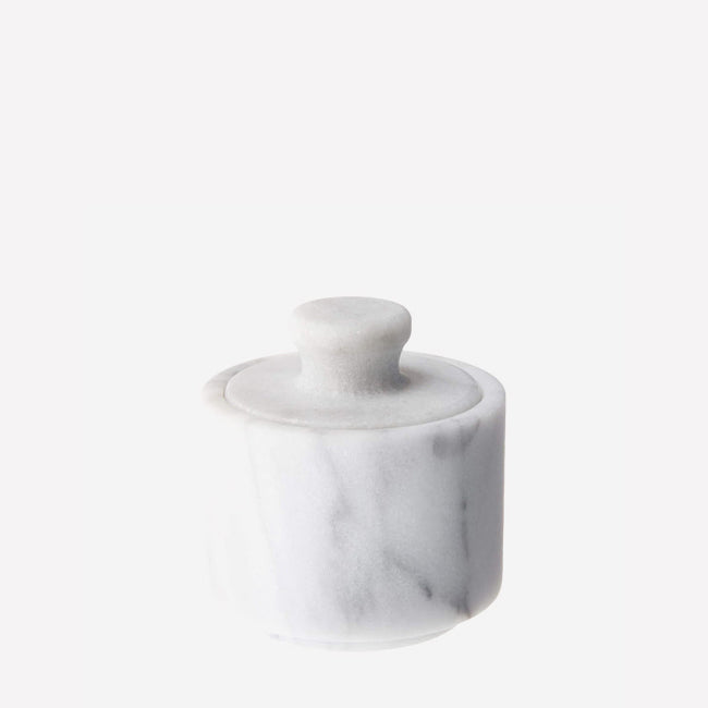Fox Run White Marble Salt Cellar with Lid - Elegant Tabletop Salt Keeper for Kitchen, Dining Room & Restaurant Use