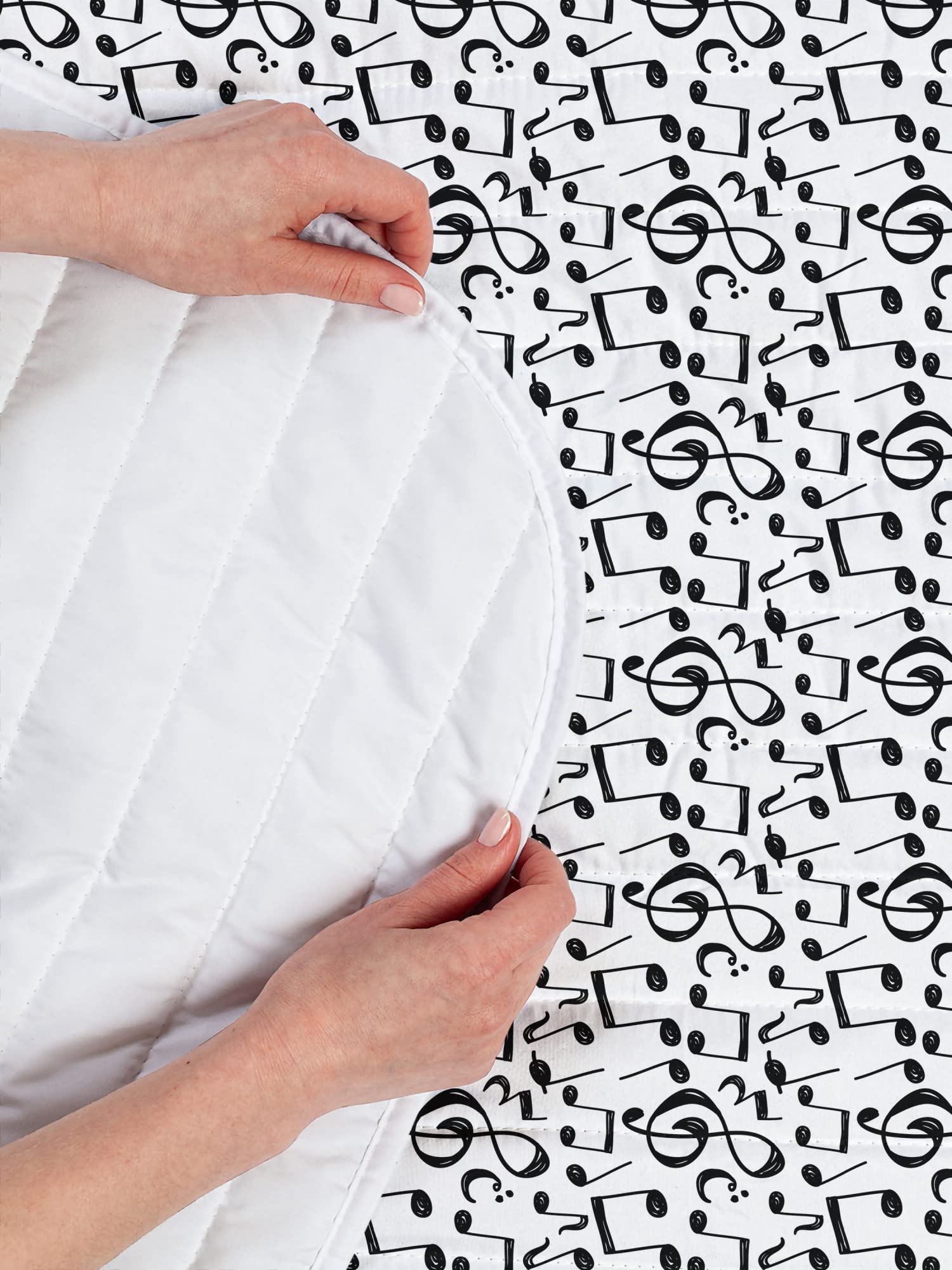 Ambesonne Music Themed Microfiber Bedspread Set - Black and White Musical Notes & Melody Design | King Size Soft Bedding with Pillow Shams & Comforter | Perfect for Music Lovers' Bedroom Decor, Guest Rooms & Dorm Rooms