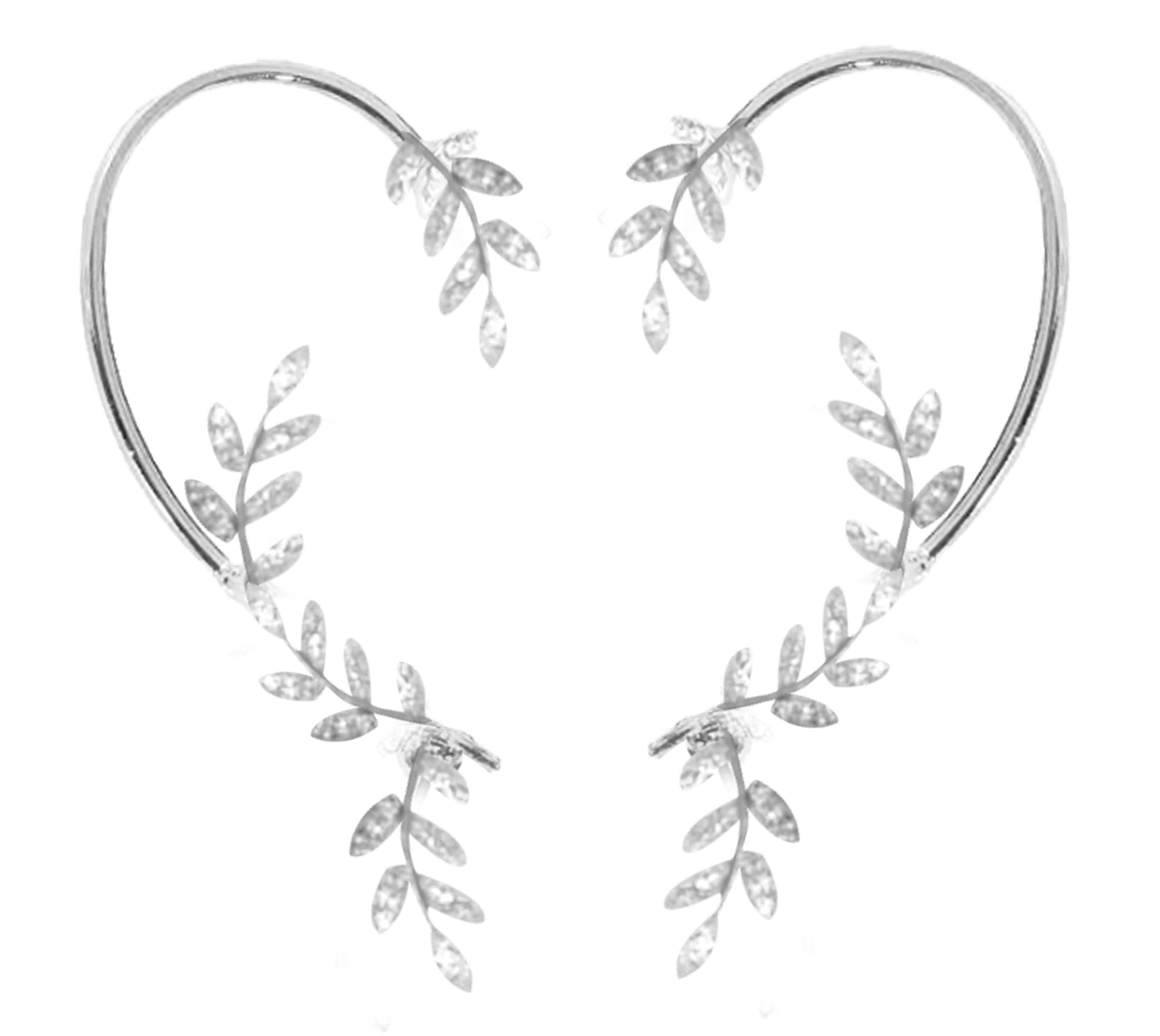 Zircon Butterfly Ear Cuff Earrings for Women - No Piercing Clip-On Wrap Around Fake Earrings - Rhinestone Crawler Ear Wraps for Girls (2 Silver Leaf) - Perfect for Parties, Weddings & Everyday Wear