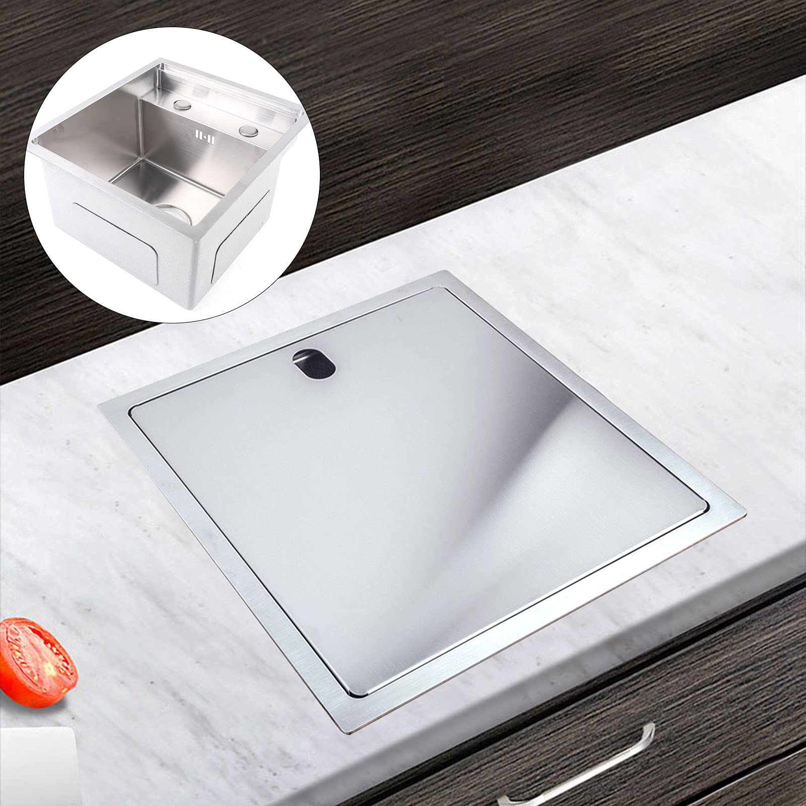YIYIBYUS Single Bowl Stainless Steel Kitchen/Bar Sink with Double-Layer Edging & Folding Faucet - Compact Hidden Sink for Small Spaces, Perfect for Apartments, RVs, and Tiny Homes