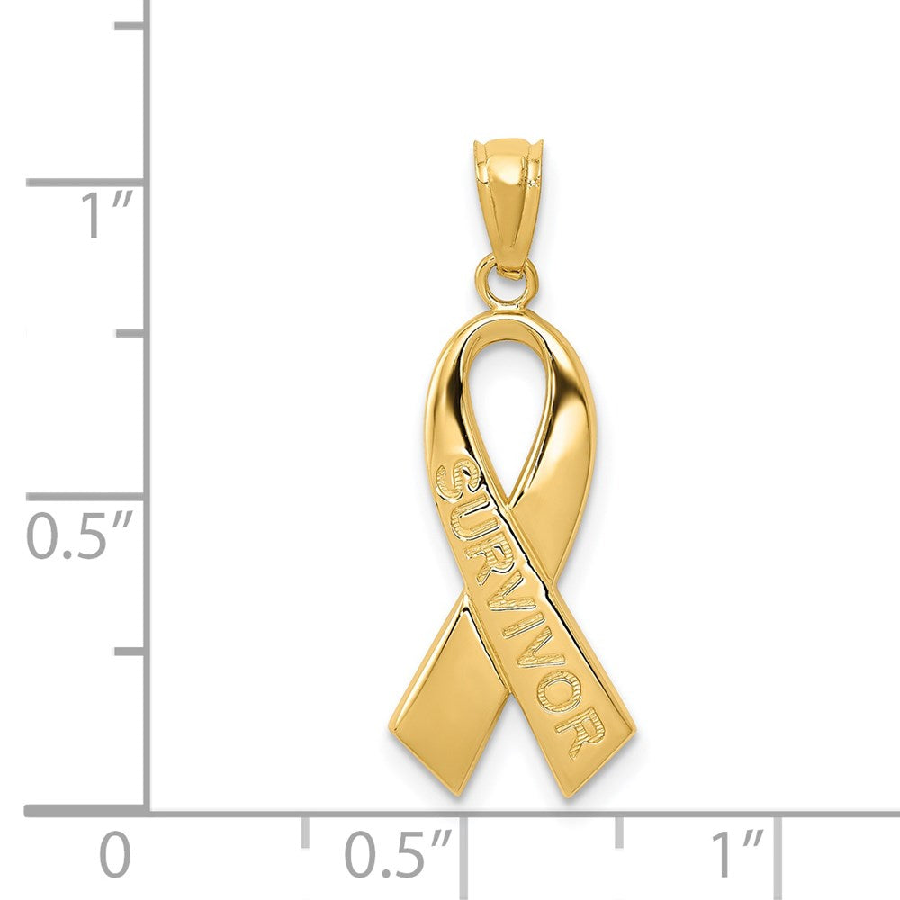 Gold Polished 'SURVIVOR' Ribbon Pendant Necklace - Model YC1233 | Elegant Jewelry Gift for Women, Men | Perfect for Cancer Awareness, Support & Special Occasions