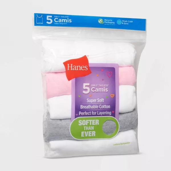 Hanes Girls Super Soft Camisoles 5-Pack - Comfortable Cotton Undershirts for Everyday Wear, School & Layering
