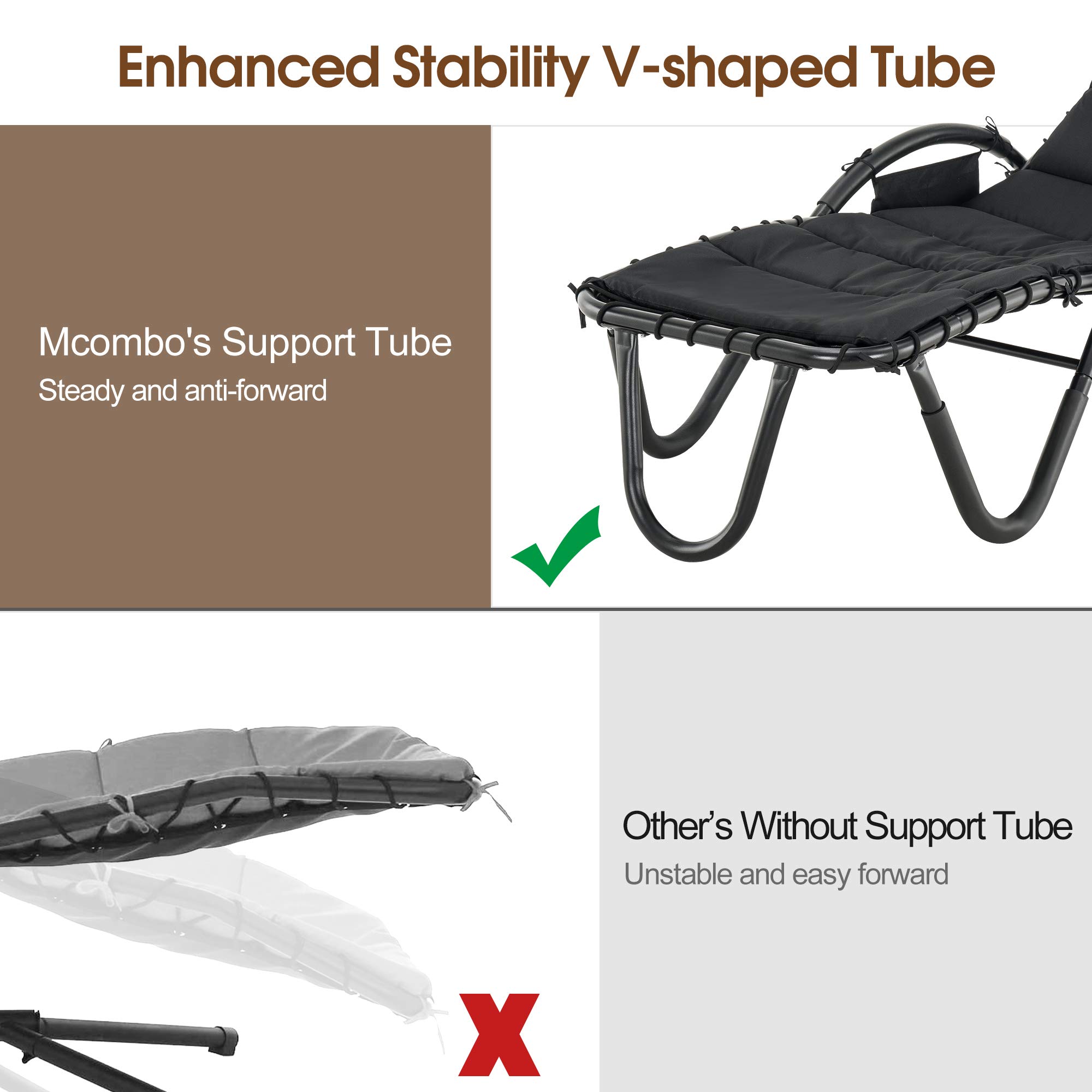 MCombo Outdoor Steel Chaise Lounge Chair with Removable Canopy & Cushions - Adjustable Reclining Chair with Side Pocket & Arc Stand - Perfect for Beach, Poolside, Backyard, Balcony, Porch & Patio (Black, 4097) - Ideal for Sunbathing, Relaxing & Outdoor Lounging