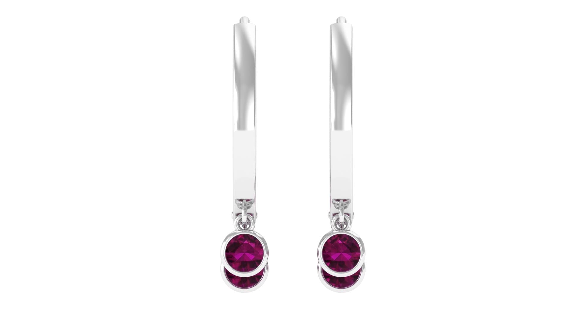 0.75 CT Rhodolite Hoop Earrings for Women - 14K Solid Gold Bezel Set Drop Earrings with Three Stone Design - June Birthstone Jewelry Gift for Anniversary, Birthday & Special Occasions