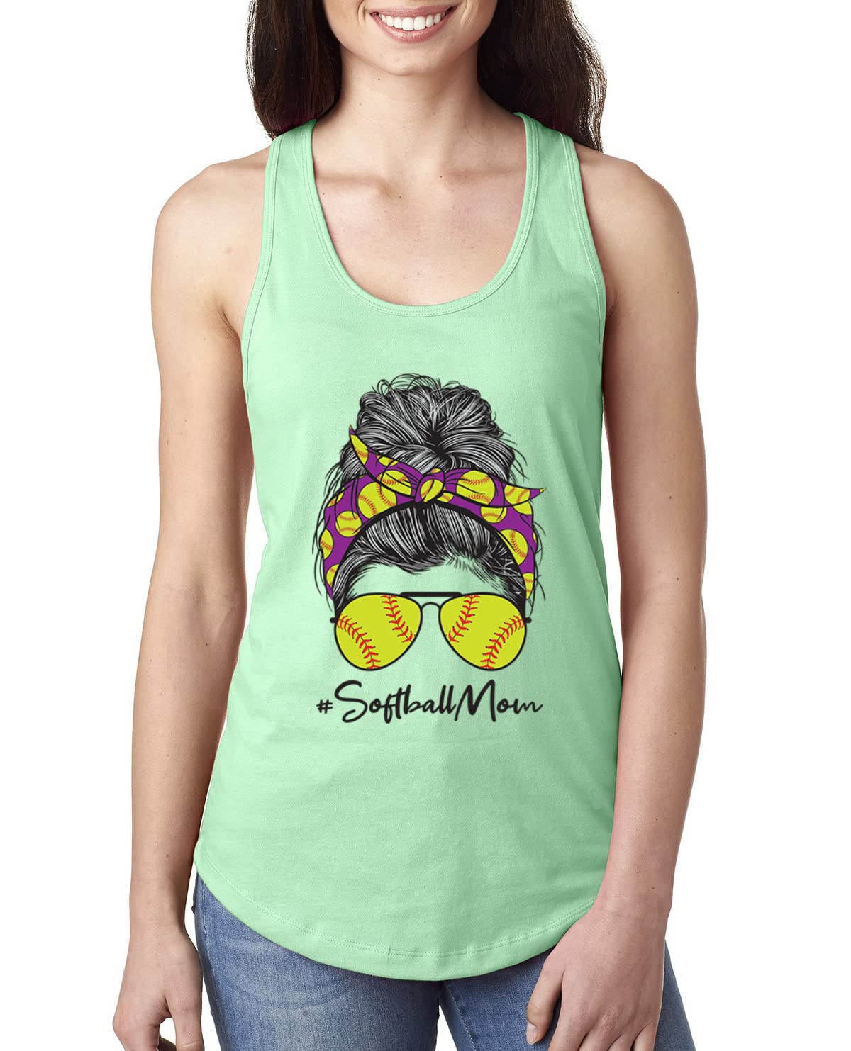 Messy Bun Softball Mom Tank Top - Comfortable Racerback for Game Day & Sports Lovers - Perfect Mother's Day Gift for Active Women - Great for Baseball Games, Gym Workouts & Casual Wear