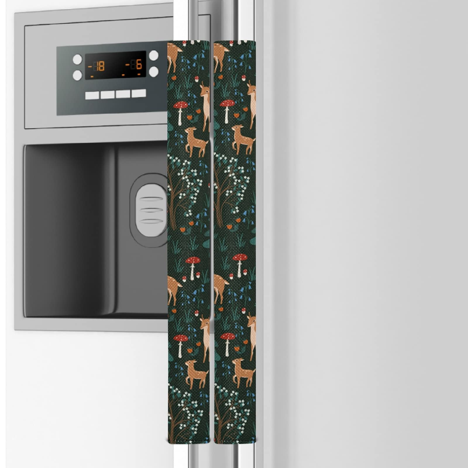 Emelivor Forest Sika Deer Refrigerator Door Handle Cover Set of 2 - Non-Slip Kitchen Appliance Protector for Fridge, Oven, Microwave & Dishwasher - Prevents Food Stains & Keeps Handles Clean - Perfect for Modern Kitchens & Home Decor