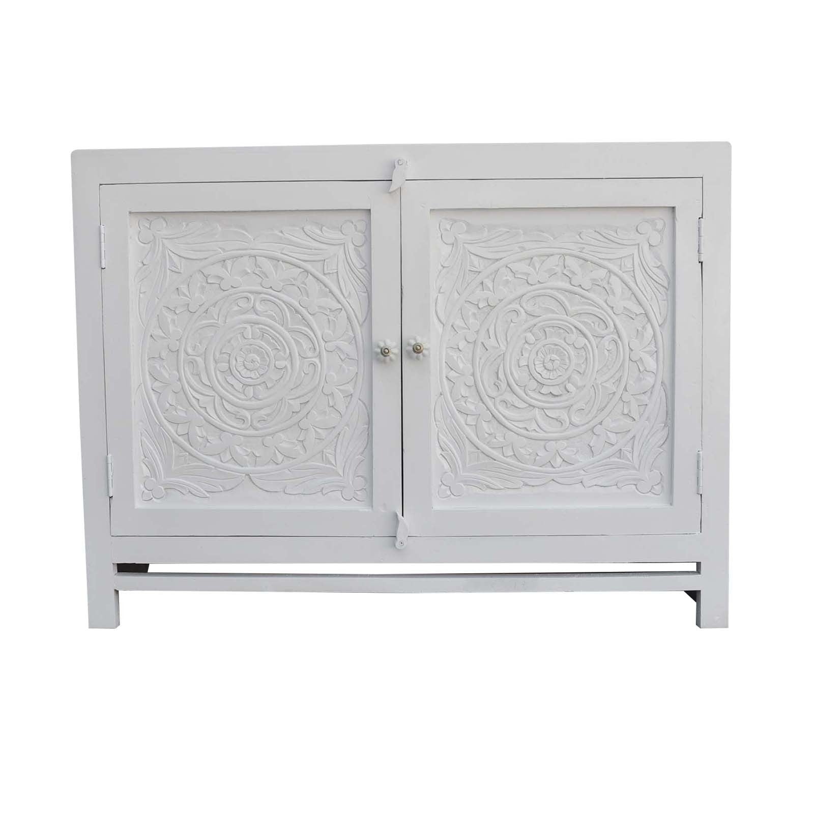 Floral Carved Solid Wood Sideboard Buffet Cabinet - Vintage Farmhouse Dining Room Storage Furniture for Home Decor & Entertaining