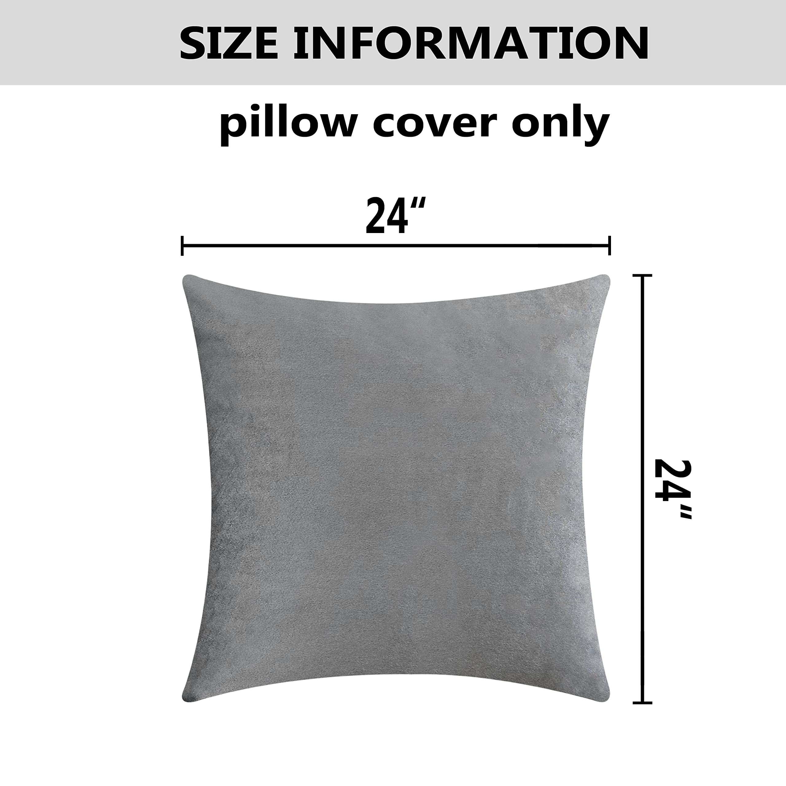 Luxury Velvet Decorative Pillow Covers Set of 2 - 24x24 Inch Sofa Couch Throw Pillow Cases for Living Room, Bedroom & Bench (Gunmetal Grey) - Soft & Stylish Home Decor Accent for Cozy Comfort
