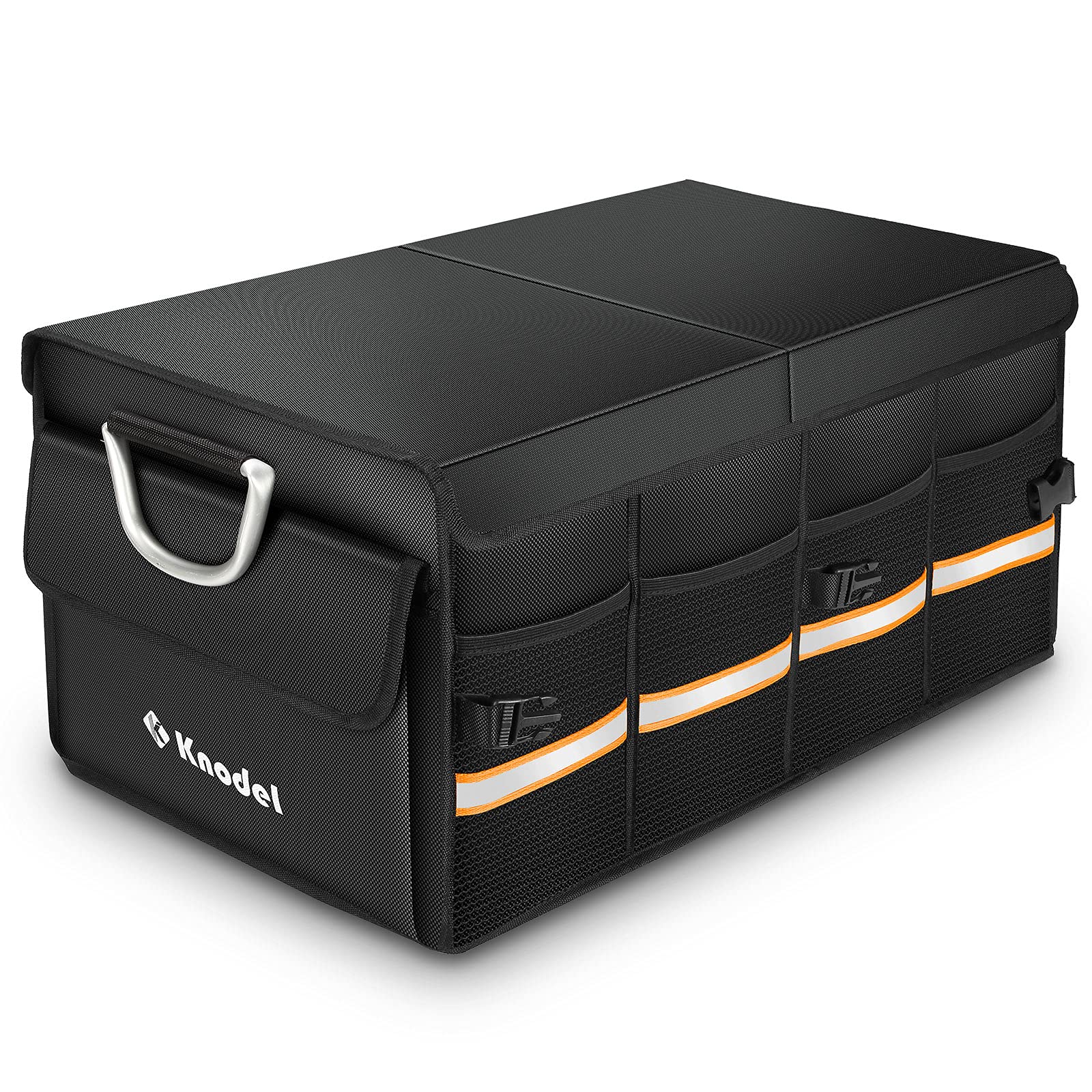 K KNODEL Heavy Duty Collapsible Car Trunk Organizer with Lid - Medium Black Storage Box for SUV, Truck & Vehicle Cargo - Perfect for Road Trips, Grocery Shopping & Sports Equipment Organization