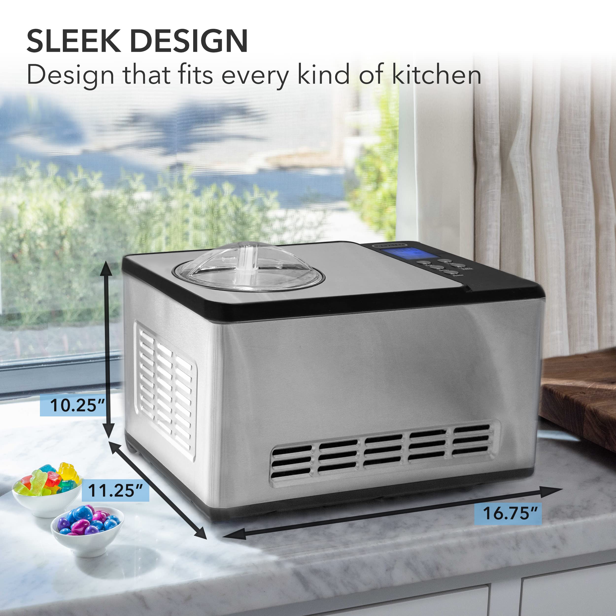 Whynter ICM-200LS 2.1 Quart Automatic Ice Cream Maker with Built-In Compressor - No Pre-Freezing Needed, Digital LCD Display & Timer, Stainless Steel - Perfect for Home Kitchen, Parties, and DIY Frozen Desserts