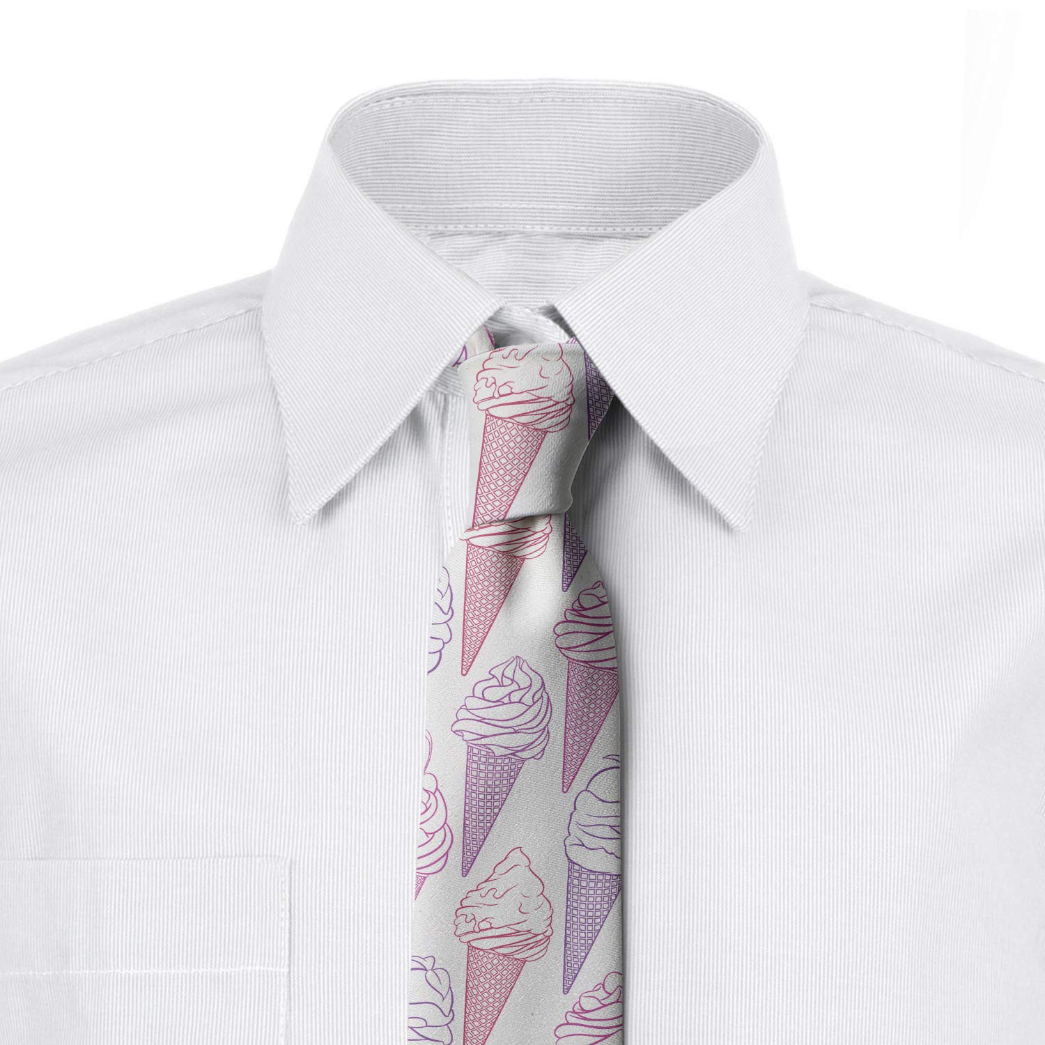 Ambesonne Dessert Necktie - Cherry Ice Cream Pattern Summer Food Frozen Fruit Design, 3.7 Inch Lavender & Pale Fuchsia Bow Tie - Perfect for Ice Cream Shops, Summer Parties & Food-Themed Events