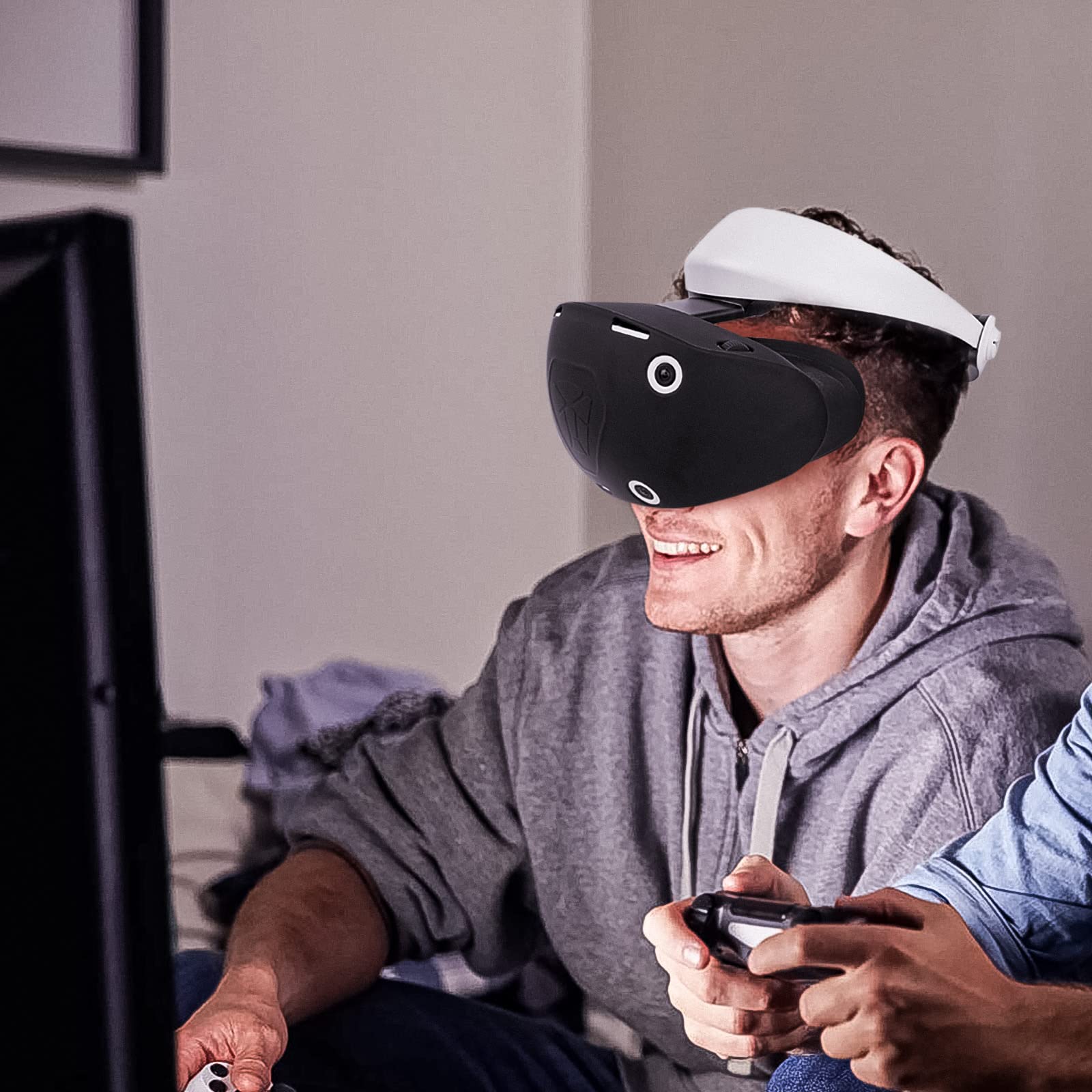 Geekria Silicone Protective Cover for PS VR2 Headset, Playstation VR 2 - Full Protection Soft Silicone Case - Gaming Accessories (Black) - Perfect for VR Gaming, Travel & Storage Protection