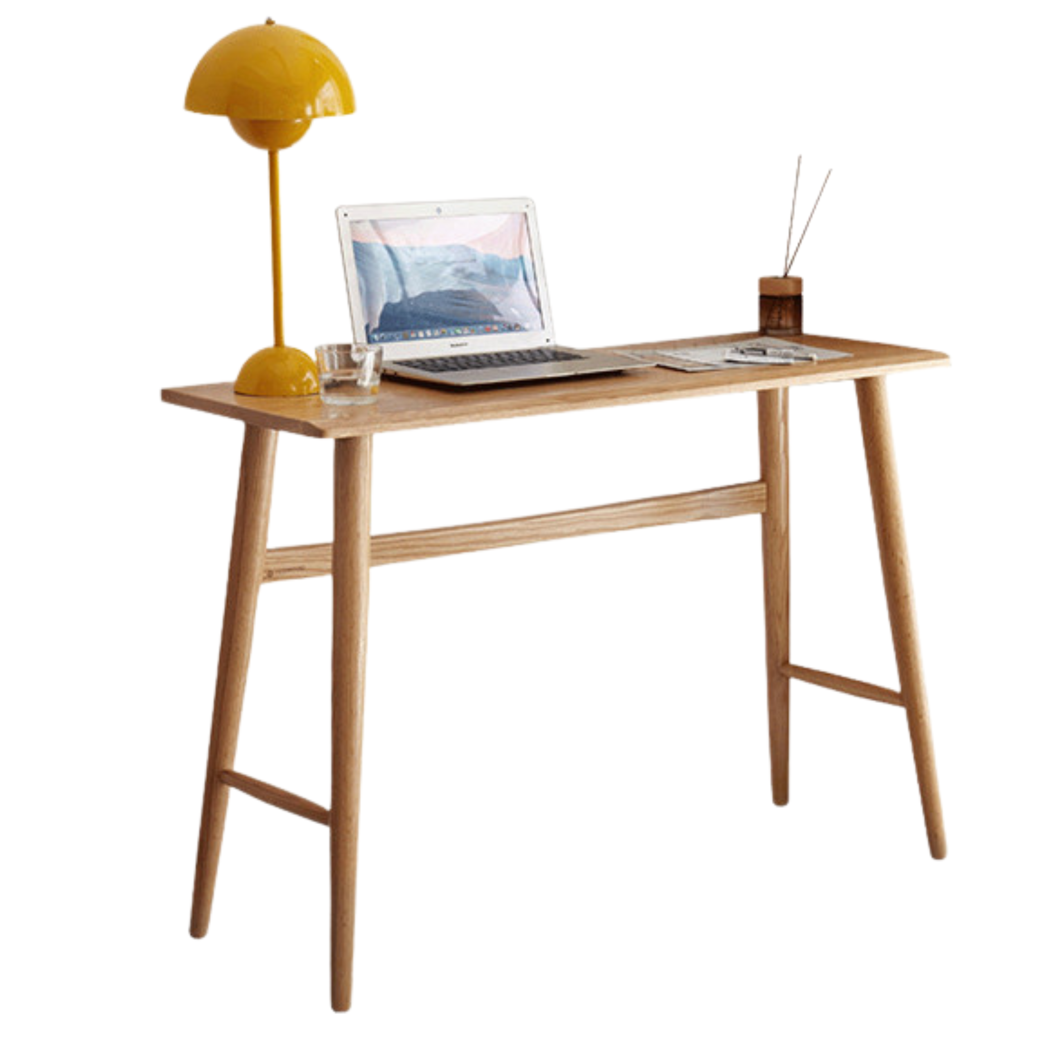 Solid Oak & Cherry Wood Narrow Office Desk - Compact Workspace Solution for Small Spaces & Home Offices