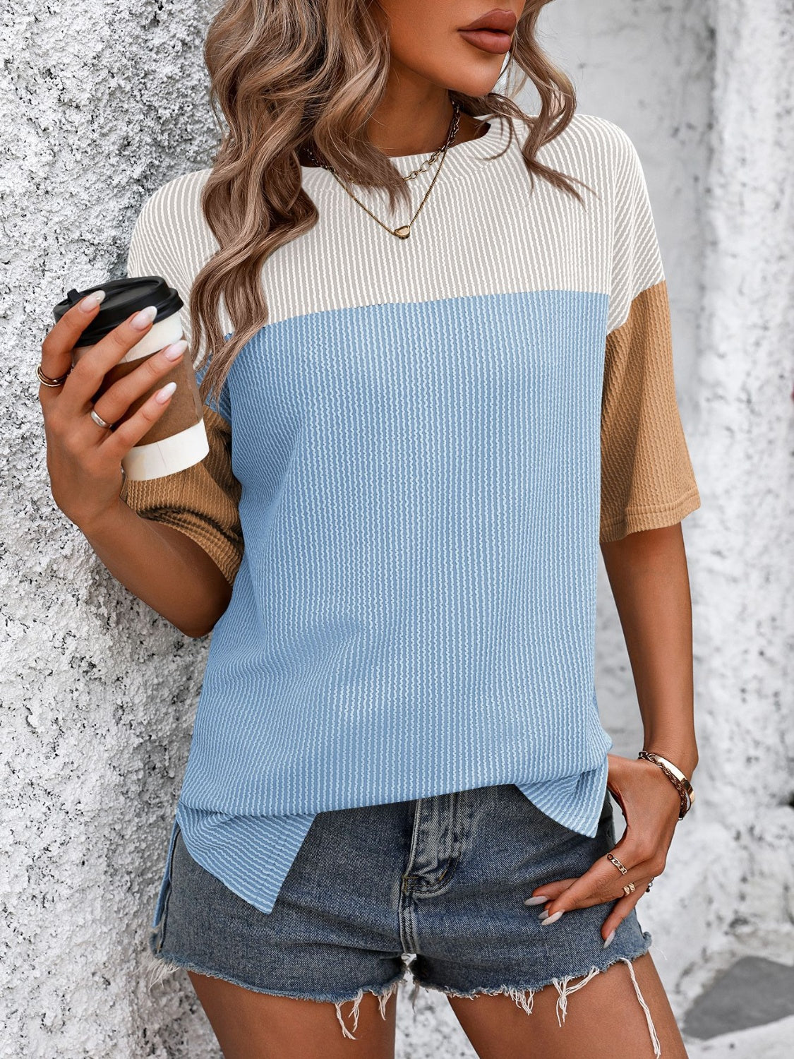 Color Block Round Neck Half Sleeve T-Shirt for Women - Casual Summer Fashion Top for Outfits, Streetwear & Everyday Wear