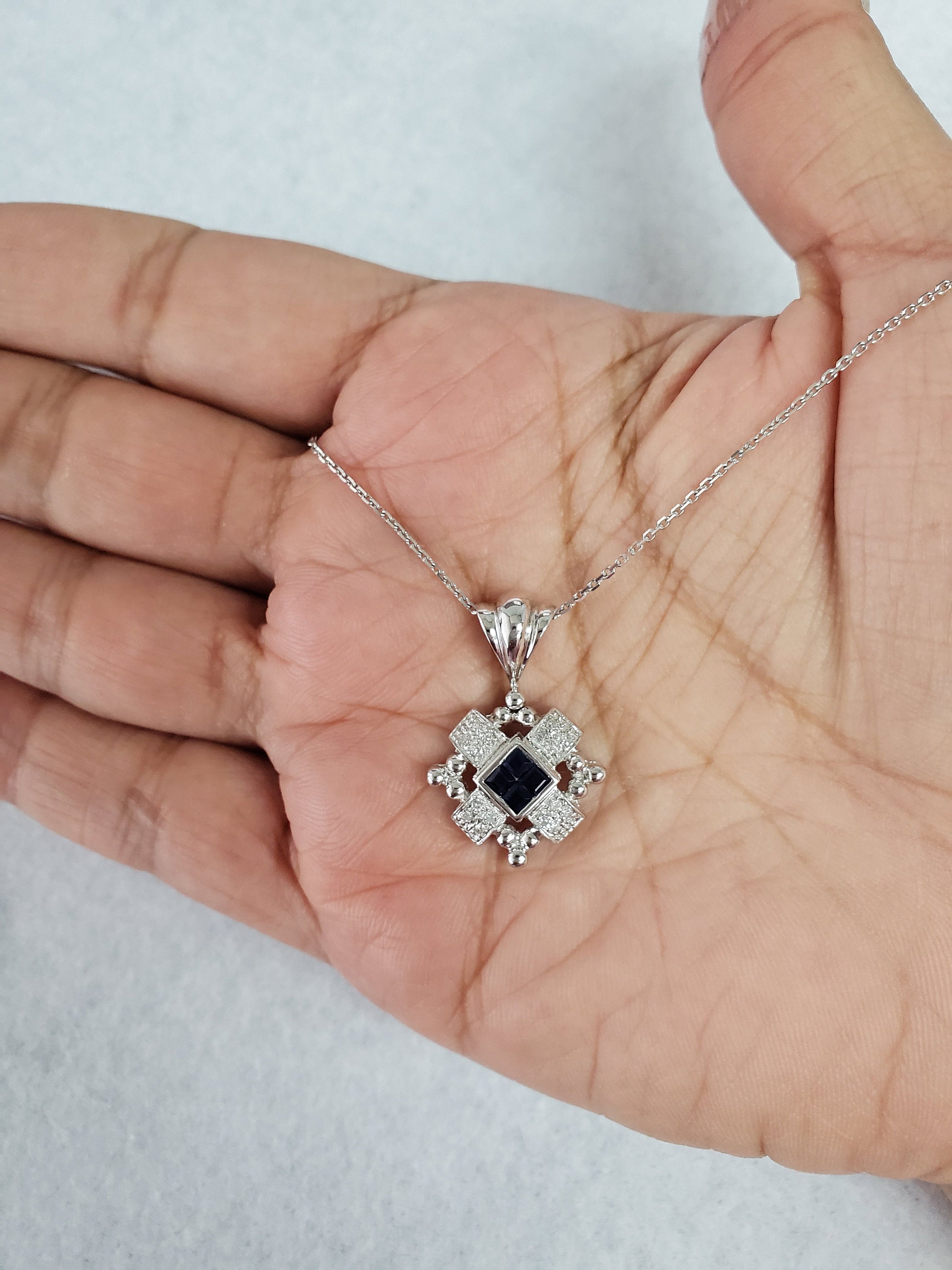 Exquisite 0.56cttw Sapphire and Diamond Pendant in 14K White Gold - Perfect for Anniversary Gifts & Special Occasions