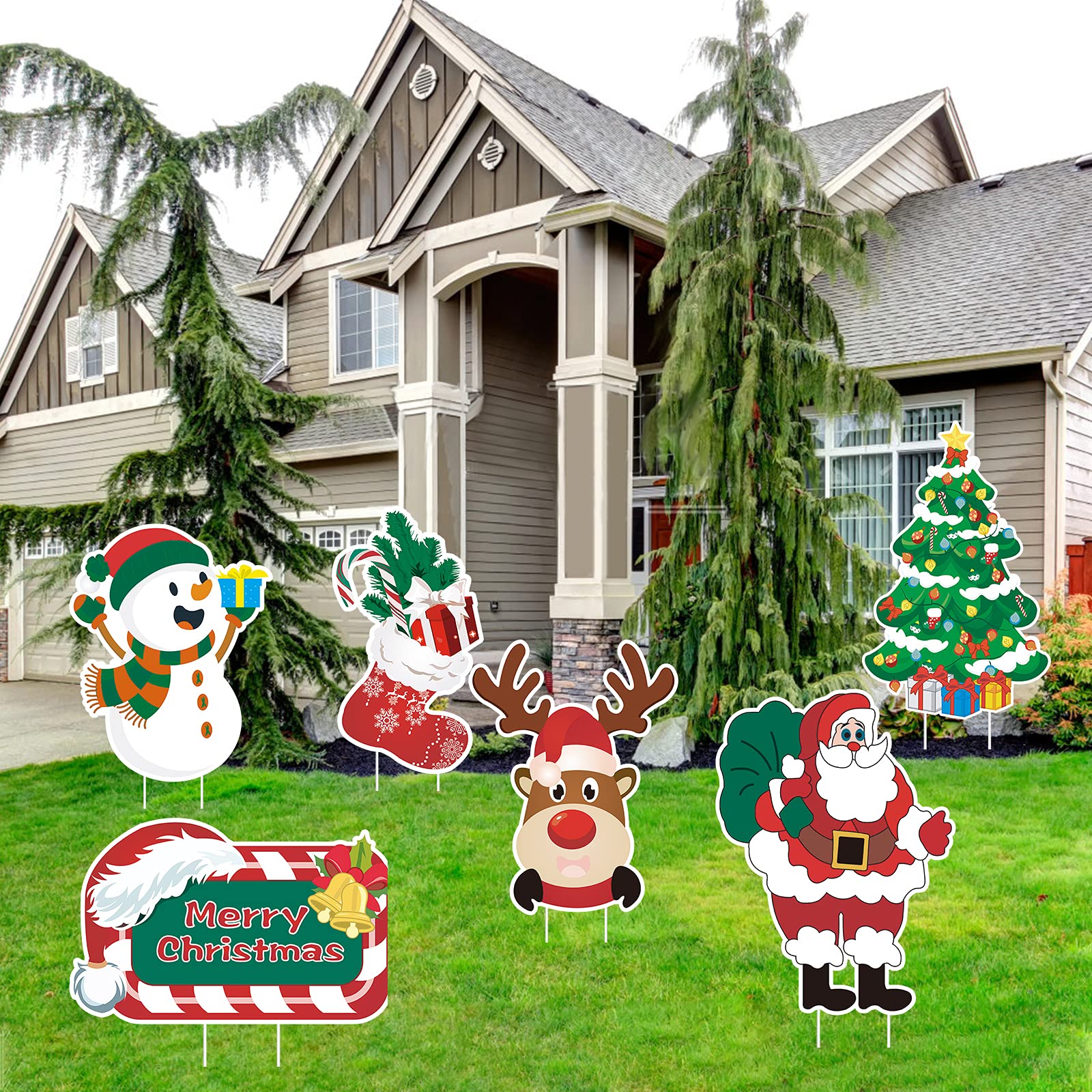 GoalDern Christmas Yard Signs Stakes Decorations - Outdoor Holiday Lawn Decor with Merry Christmas, Santa, Snowman, Tree, Rudolf & Socks Designs | Perfect for Front Yard, Garden & Seasonal Party Decorations