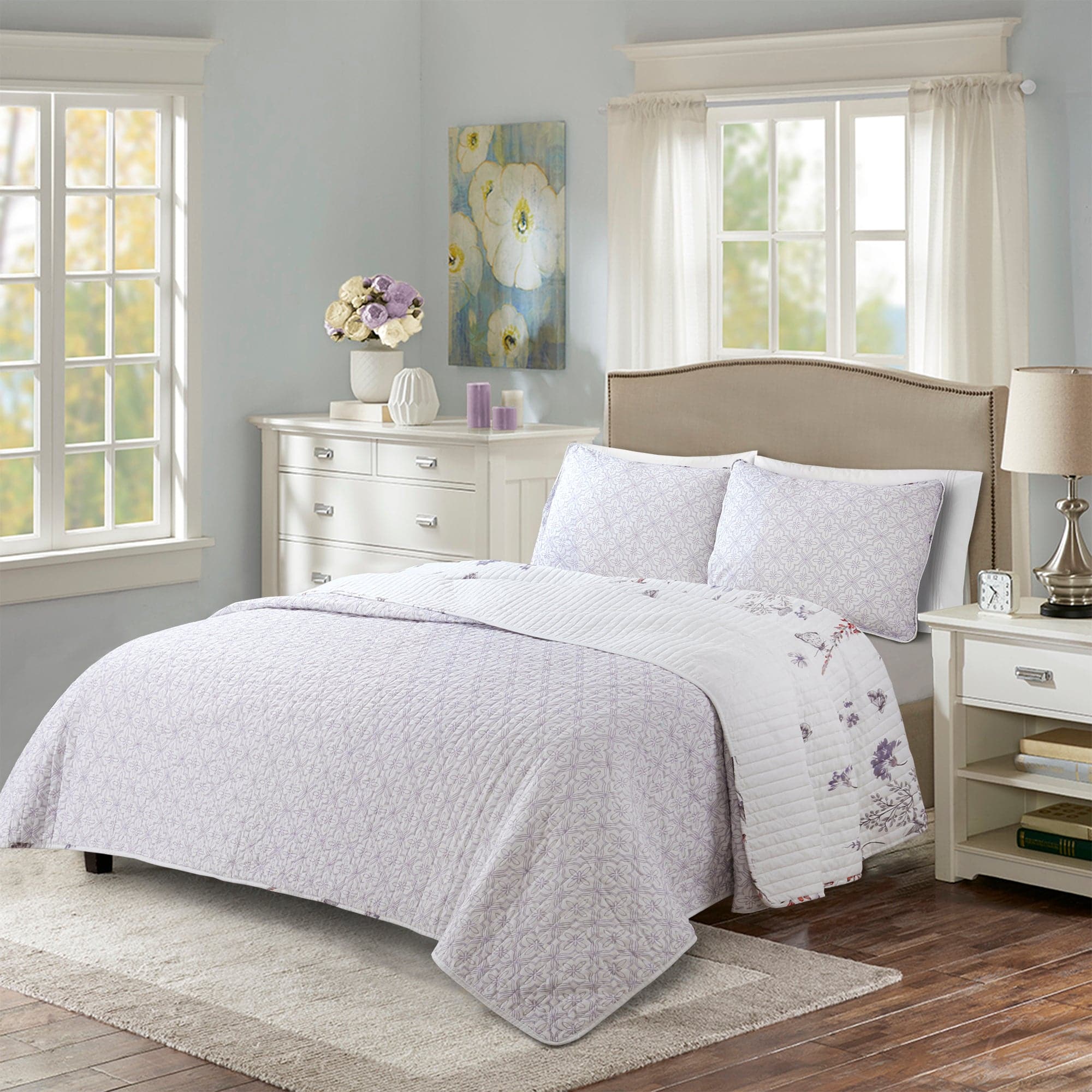 Adalia 3-Piece Quilt Set - Queen Size Bedding Comforter with Matching Pillow Shams - Soft Microfiber for All Seasons - Perfect for Master Bedroom, Guest Room & Cozy Home Decor